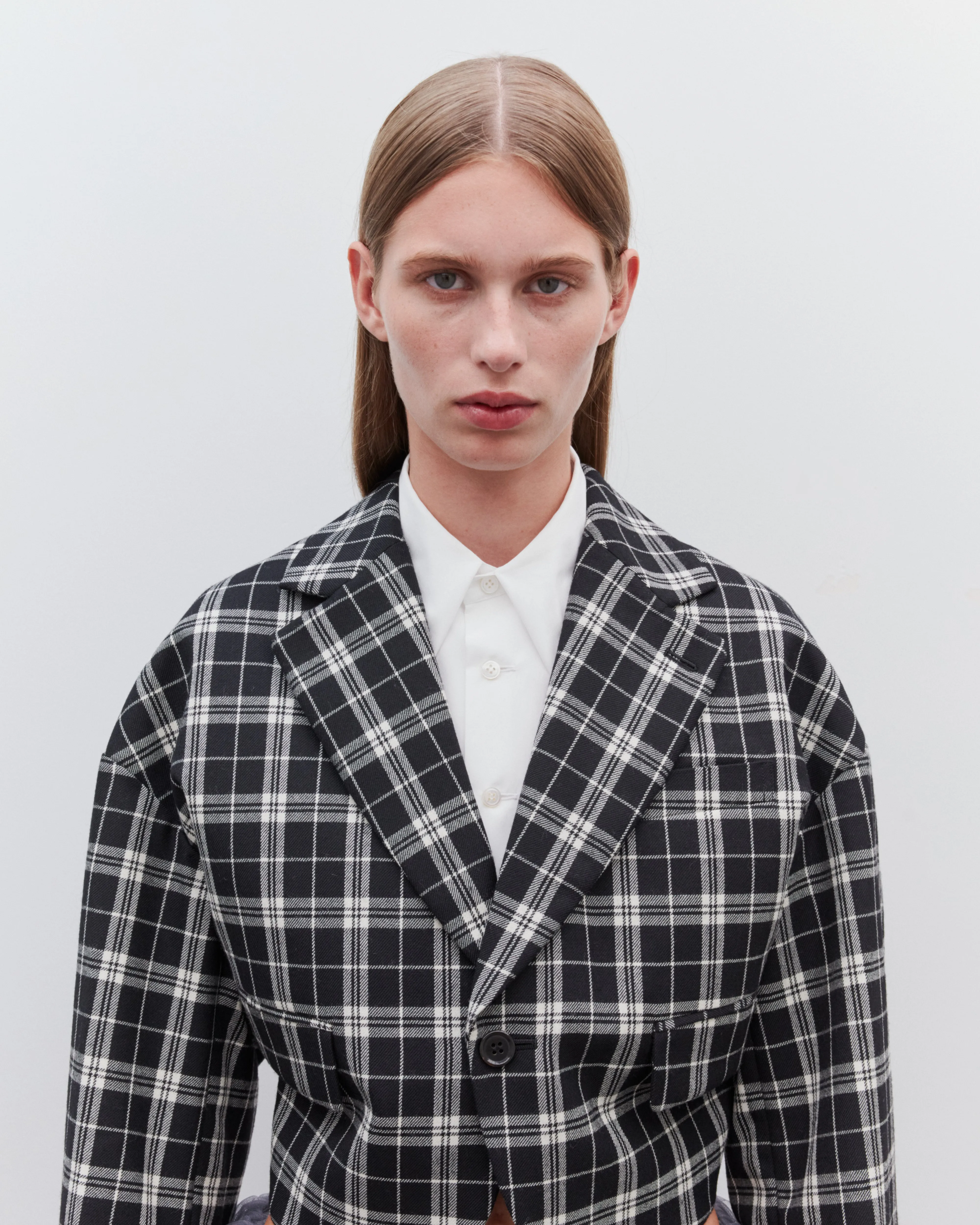 Noir Kei Ninomiya - Women's Wool Check Cropped Jacket - (Black/White)