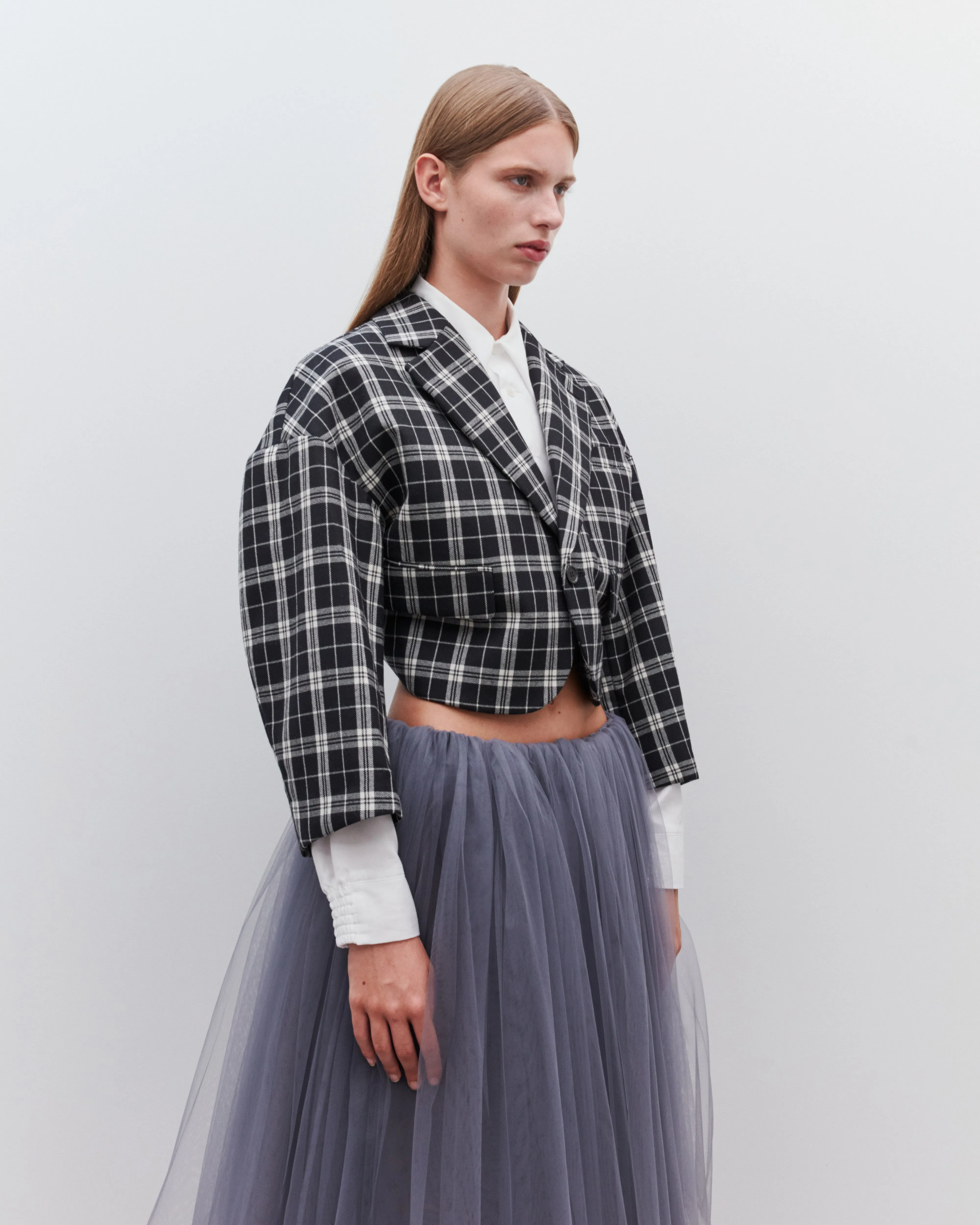 Noir Kei Ninomiya - Women's Wool Check Cropped Jacket - (Black/White)