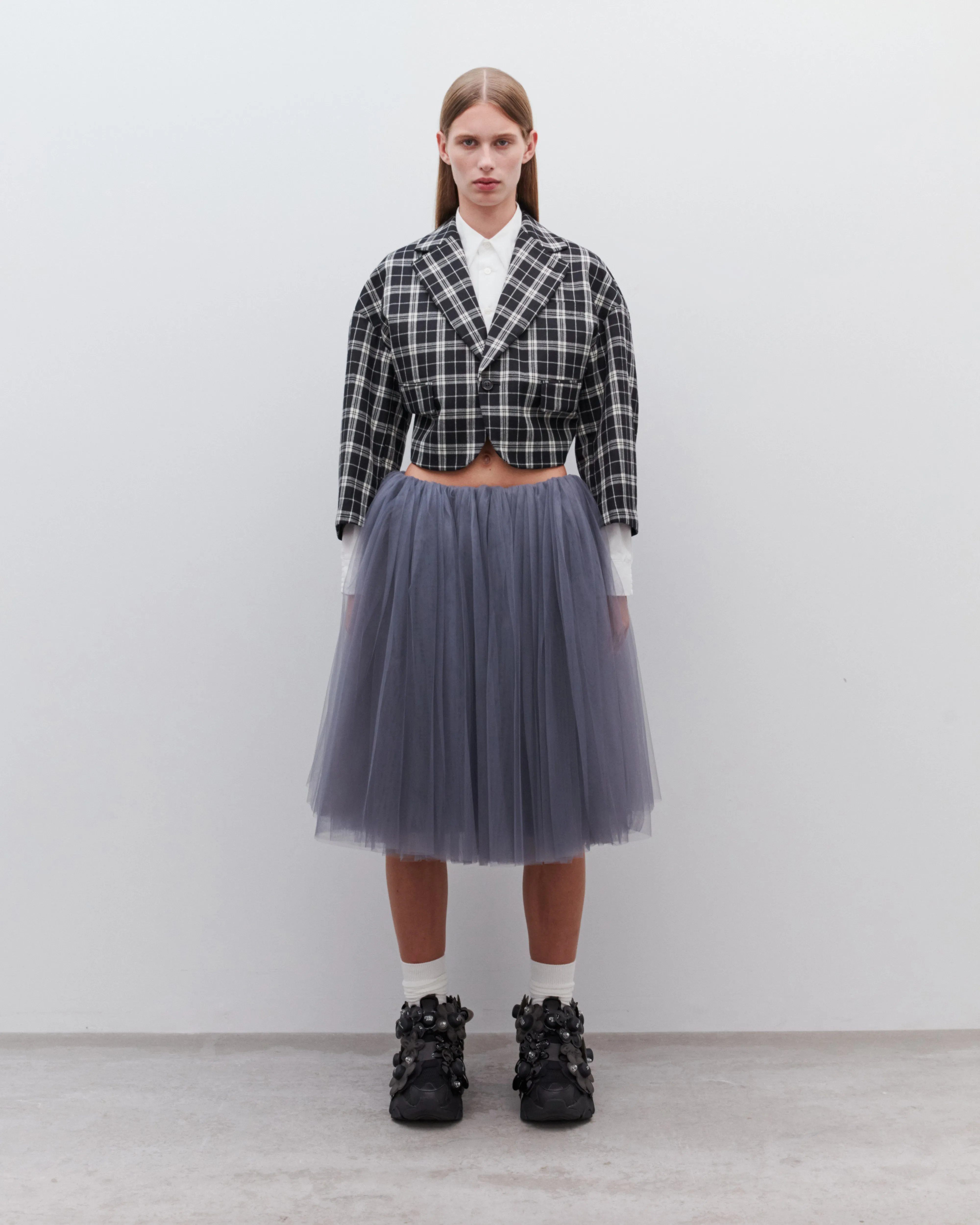 Noir Kei Ninomiya - Women's Wool Check Cropped Jacket - (Black/White)