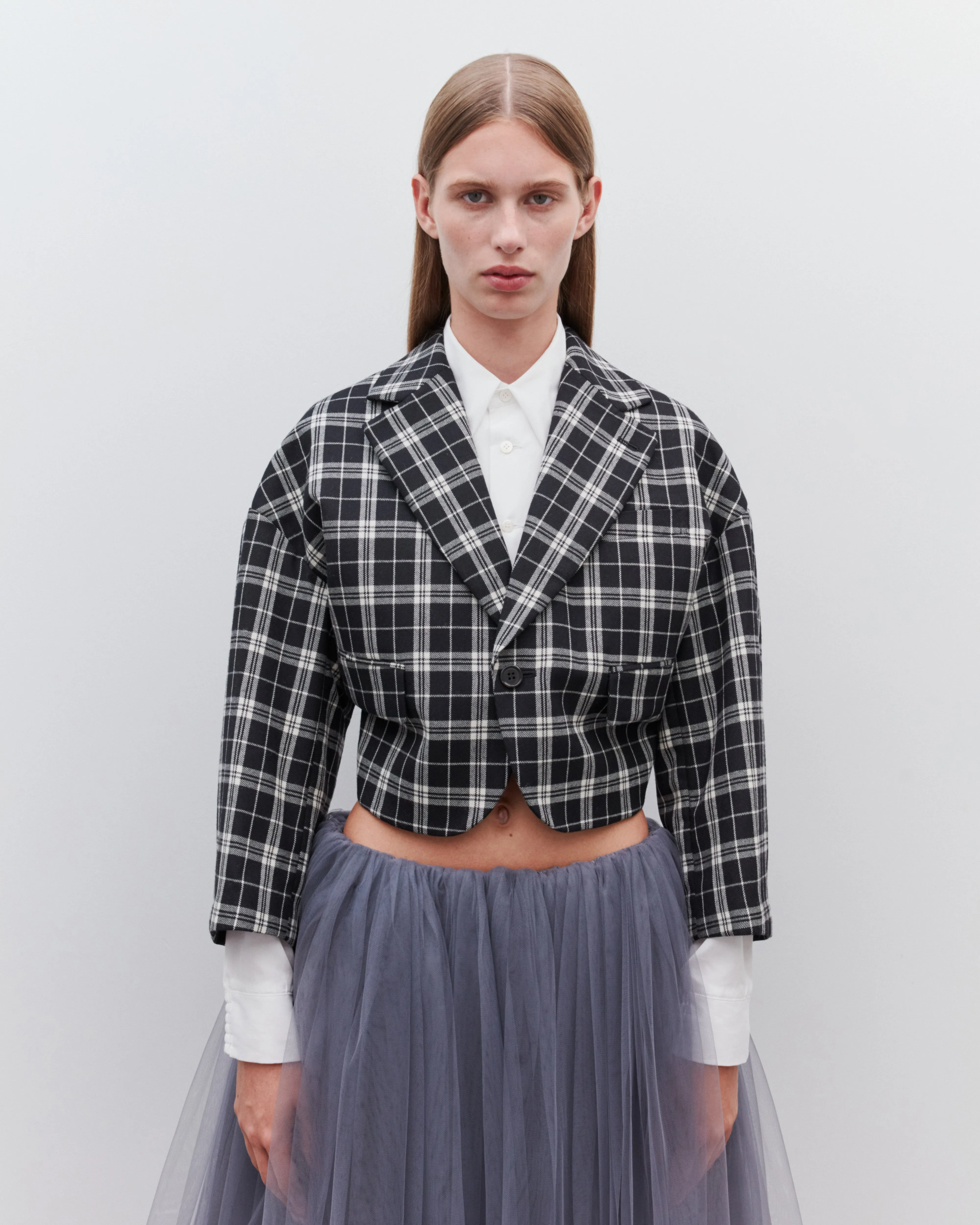 Noir Kei Ninomiya - Women's Wool Check Cropped Jacket - (Black/White)