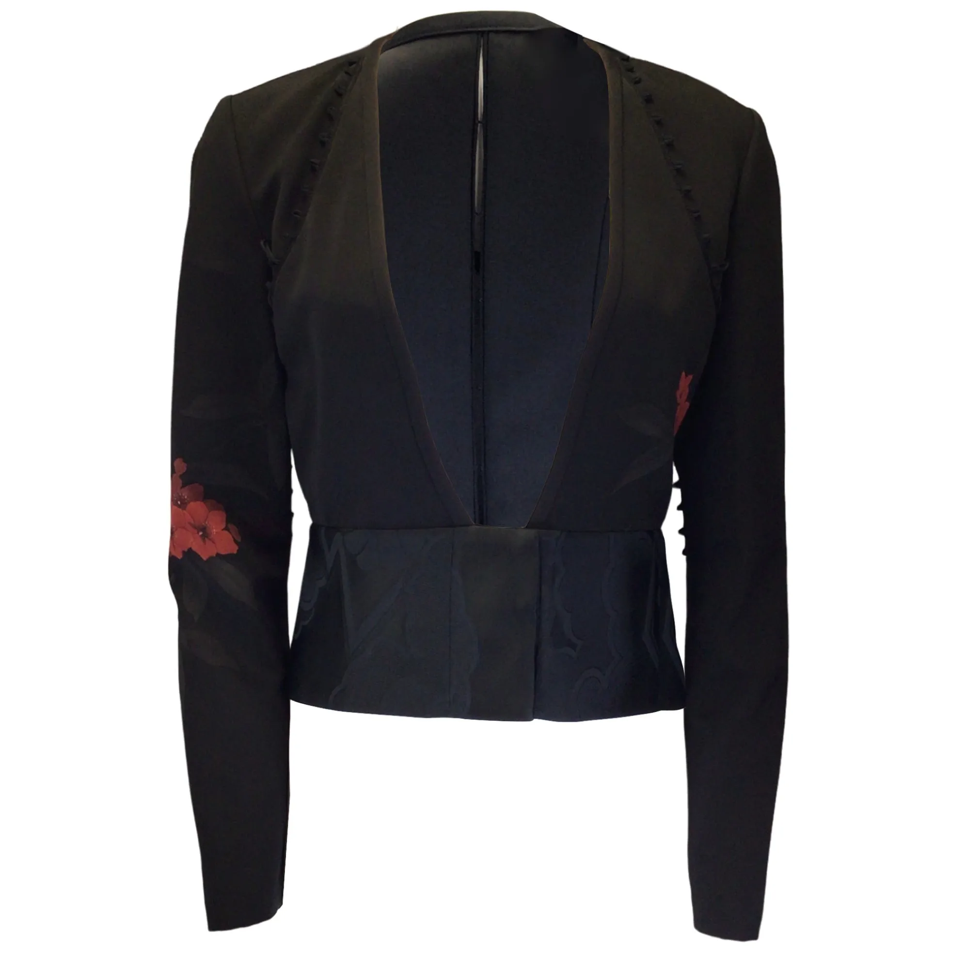 Paco Rabanne Black Multi Floral Printed Double Breasted Silk Blazer