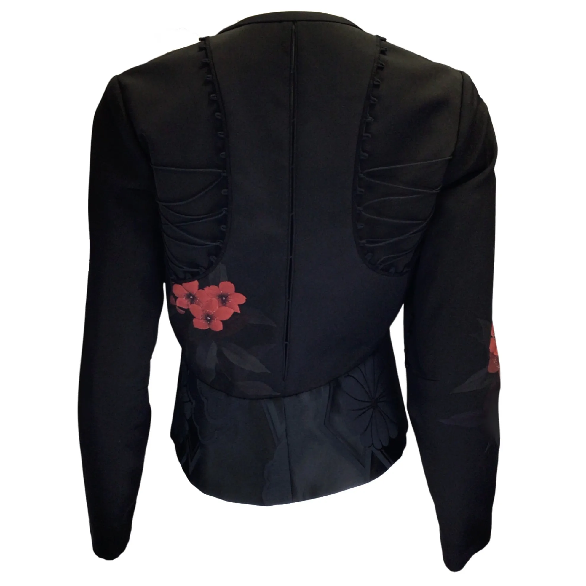 Paco Rabanne Black Multi Floral Printed Double Breasted Silk Blazer