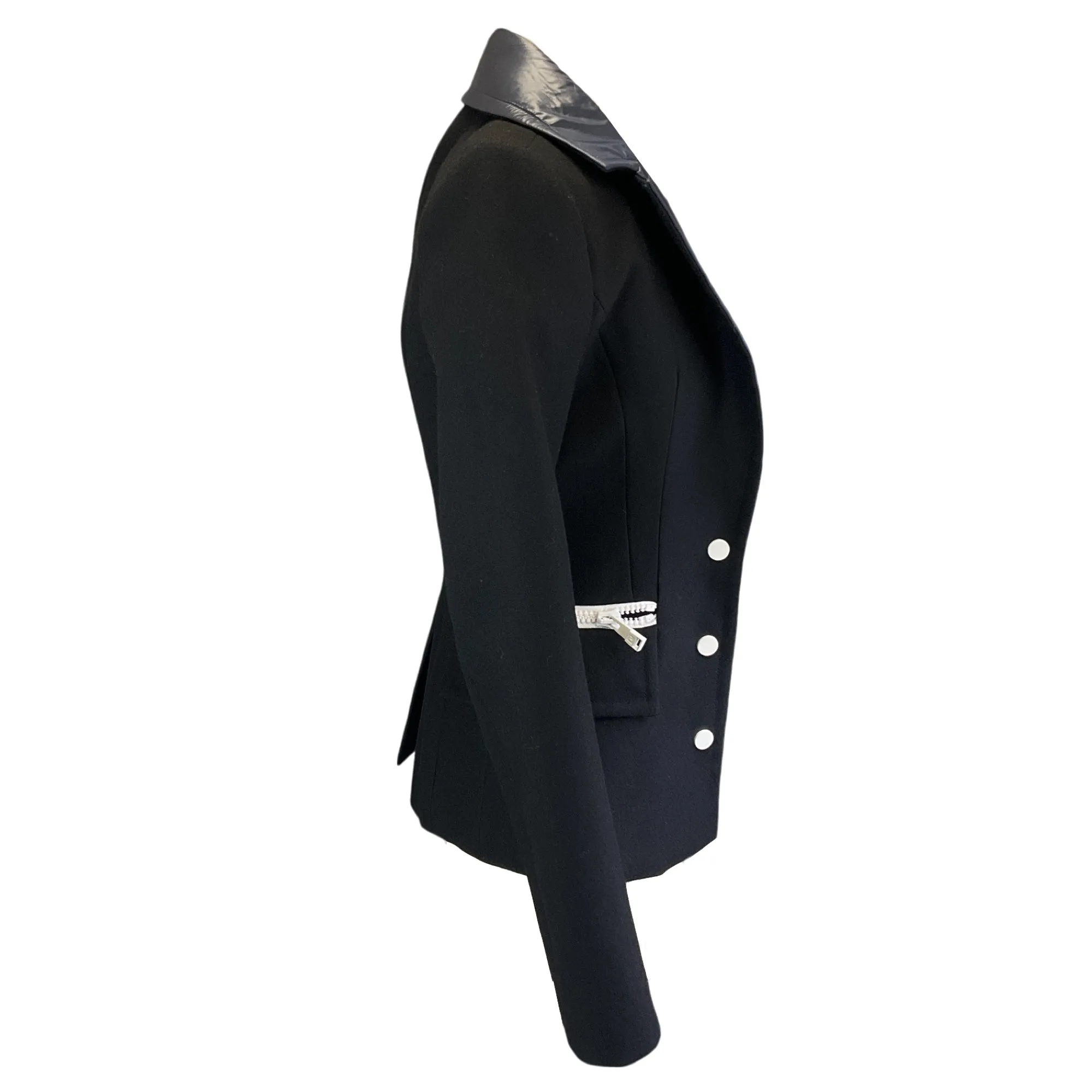 Paco Rabanne Black / Navy Blue Nylon Collared Wool Blazer