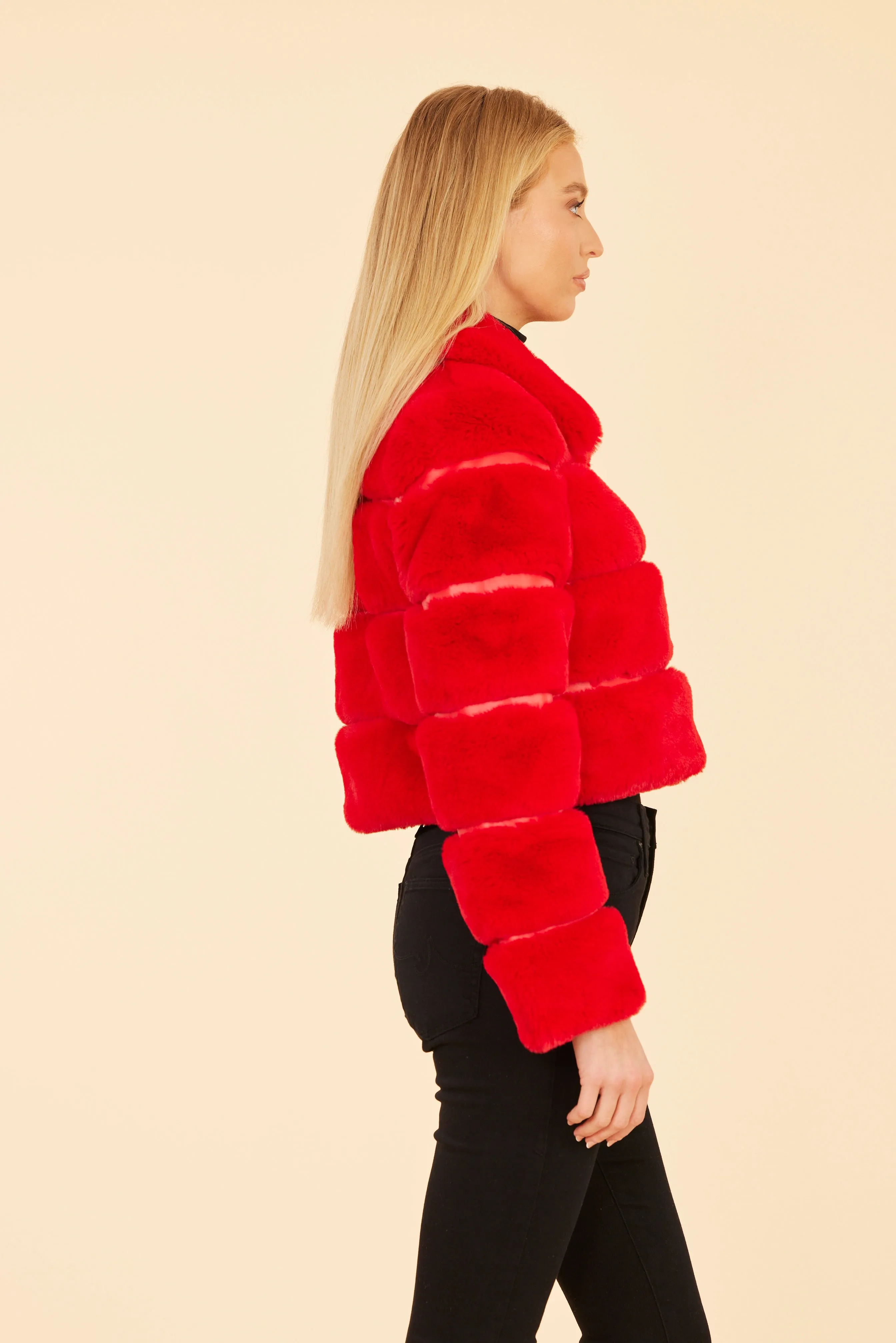 Paneled Faux Fur Vegan Leather Cropped Jacket