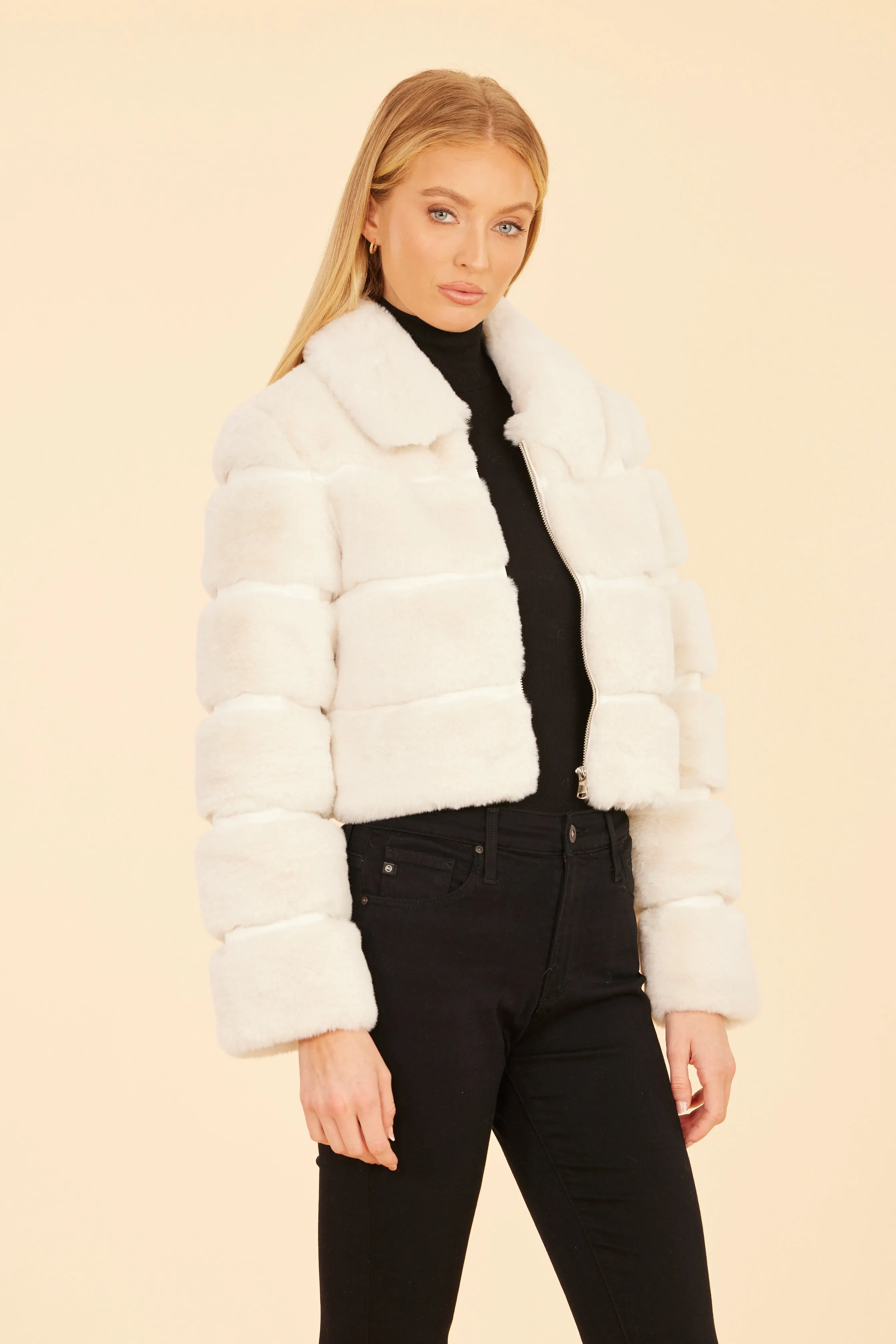 Paneled Faux Fur Vegan Leather Cropped Jacket