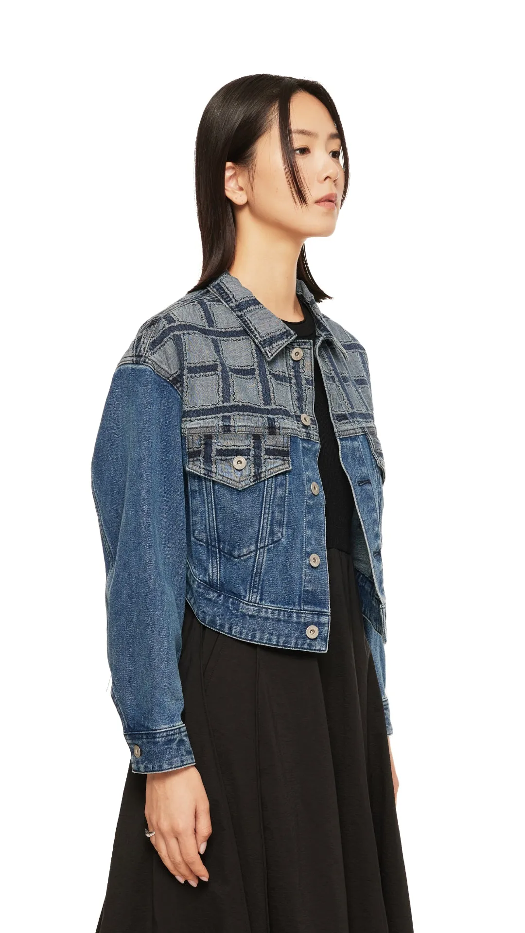 Patched Crop Denim Jacket