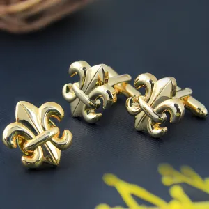 Peluche Golden Orchid Cufflink and Lapel Pin Set