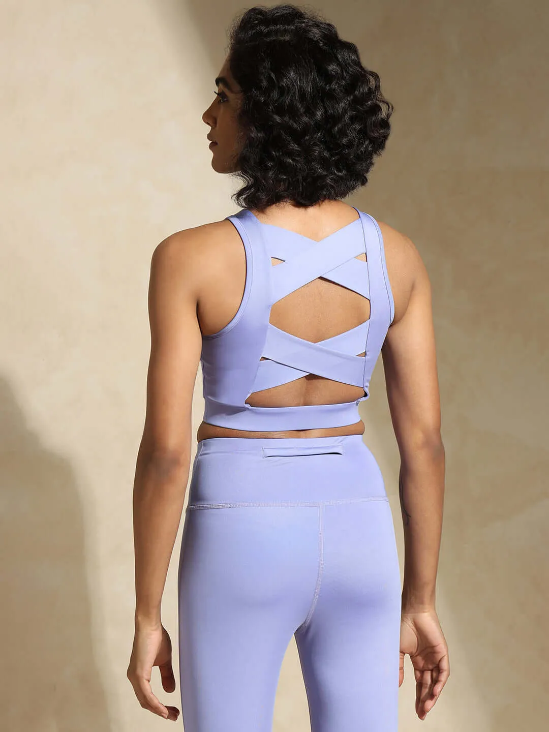 Periwinkle Cross back Crop Top & 7/8 Leggings