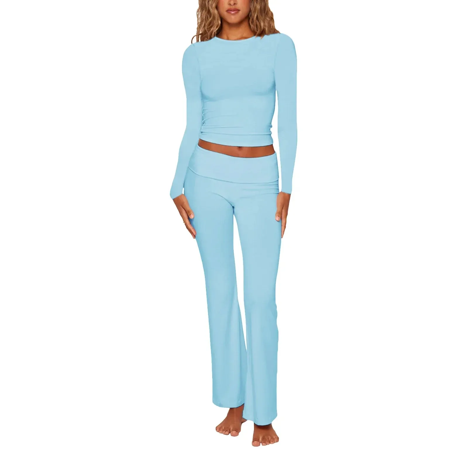 Piece Outfit Long Sleeve Top Dupes Low Waist Yoga Casual Lounge Wear Sets Y2K Tracksuit Two Pants