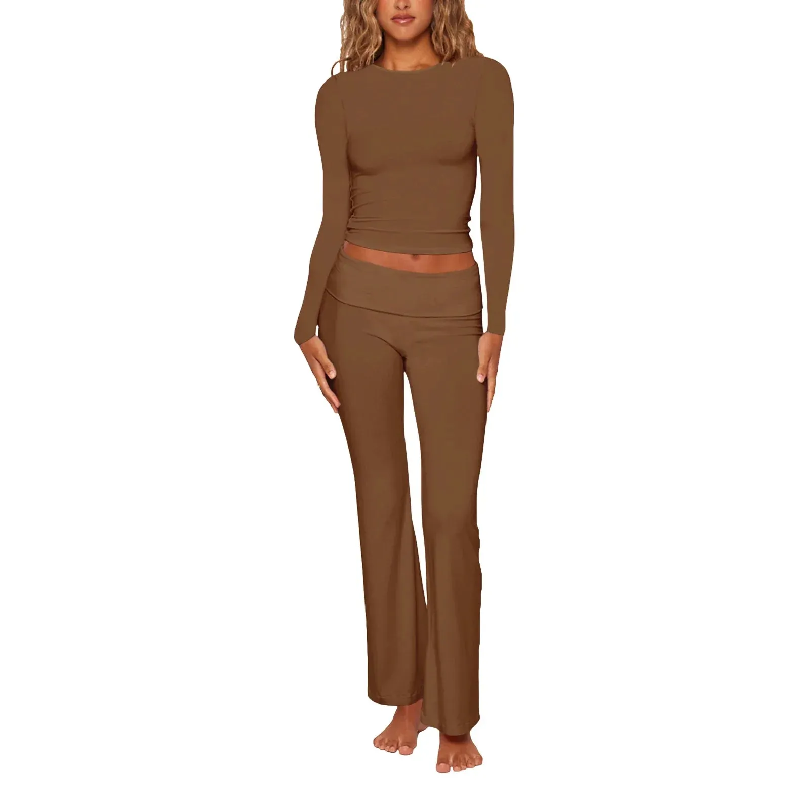 Piece Outfit Long Sleeve Top Dupes Low Waist Yoga Casual Lounge Wear Sets Y2K Tracksuit Two Pants