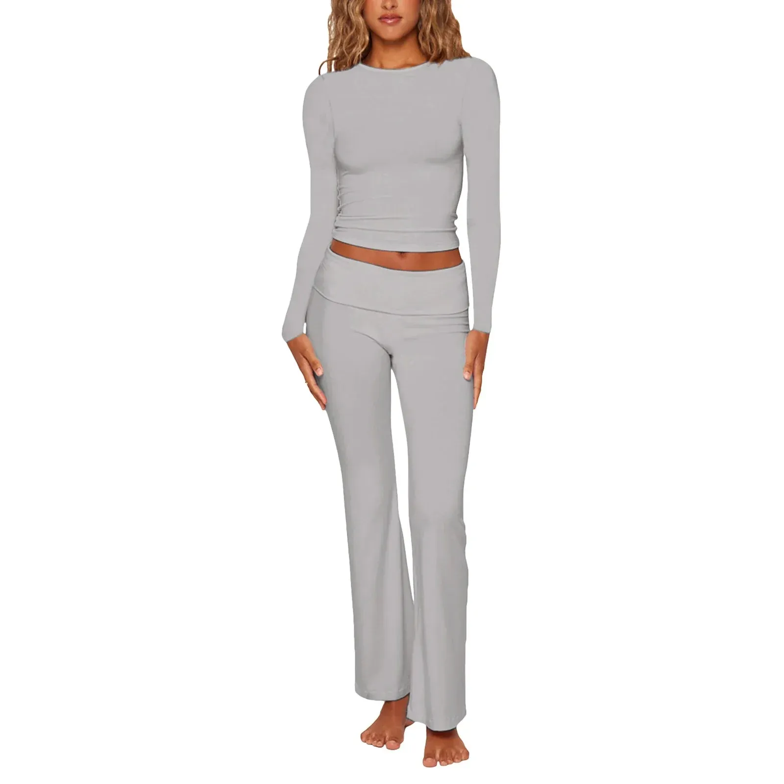 Piece Outfit Long Sleeve Top Dupes Low Waist Yoga Casual Lounge Wear Sets Y2K Tracksuit Two Pants