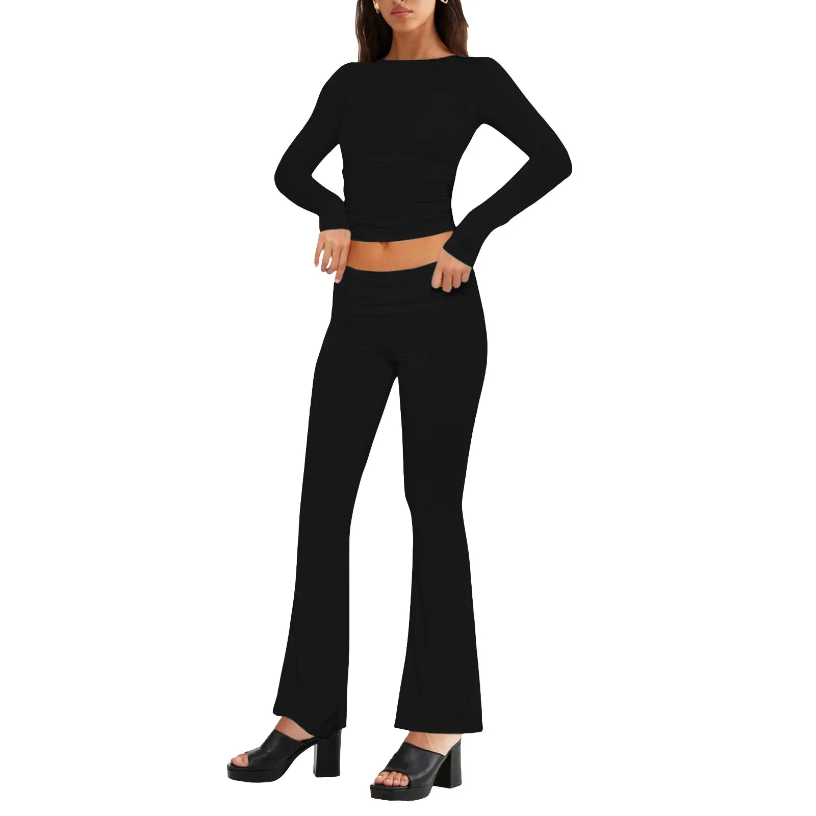 Piece Outfit Long Sleeve Top Dupes Low Waist Yoga Casual Lounge Wear Sets Y2K Tracksuit Two Pants