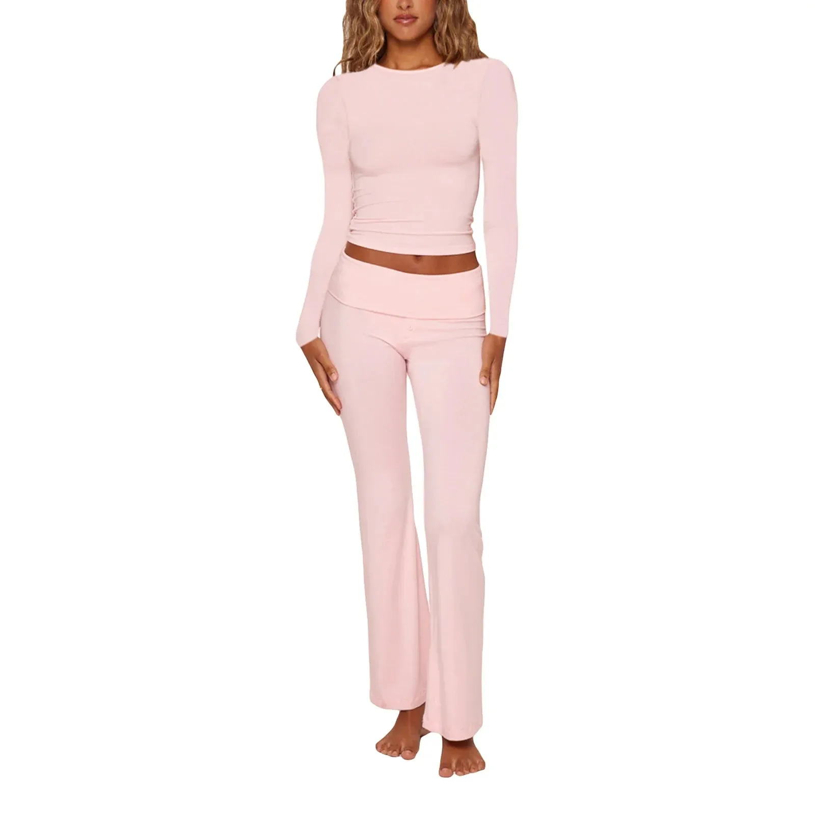 Piece Outfit Long Sleeve Top Dupes Low Waist Yoga Casual Lounge Wear Sets Y2K Tracksuit Two Pants