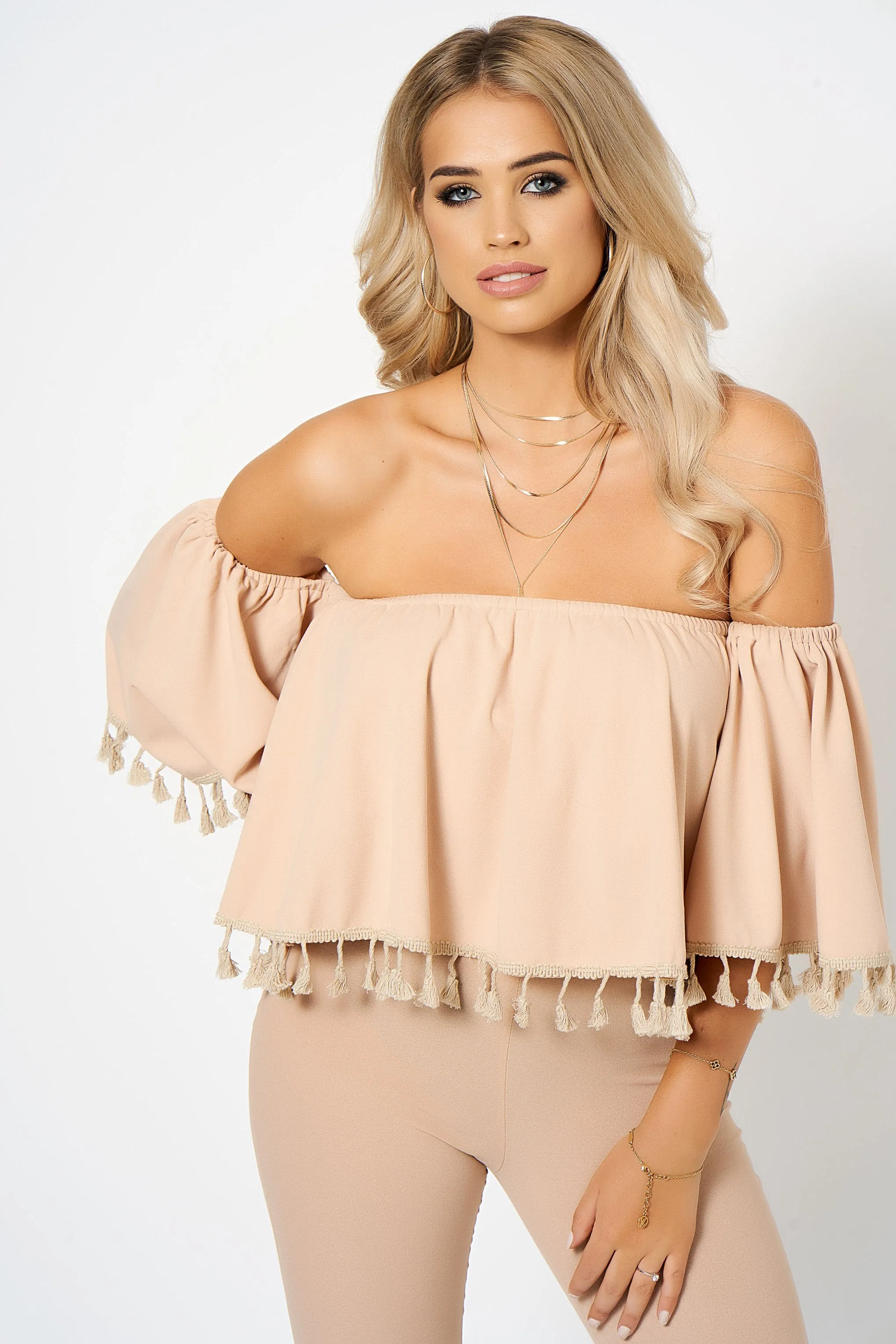 Pink Bardot Tassel Co-Ord Set