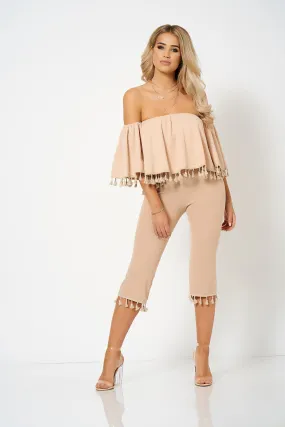 Pink Bardot Tassel Co-Ord Set