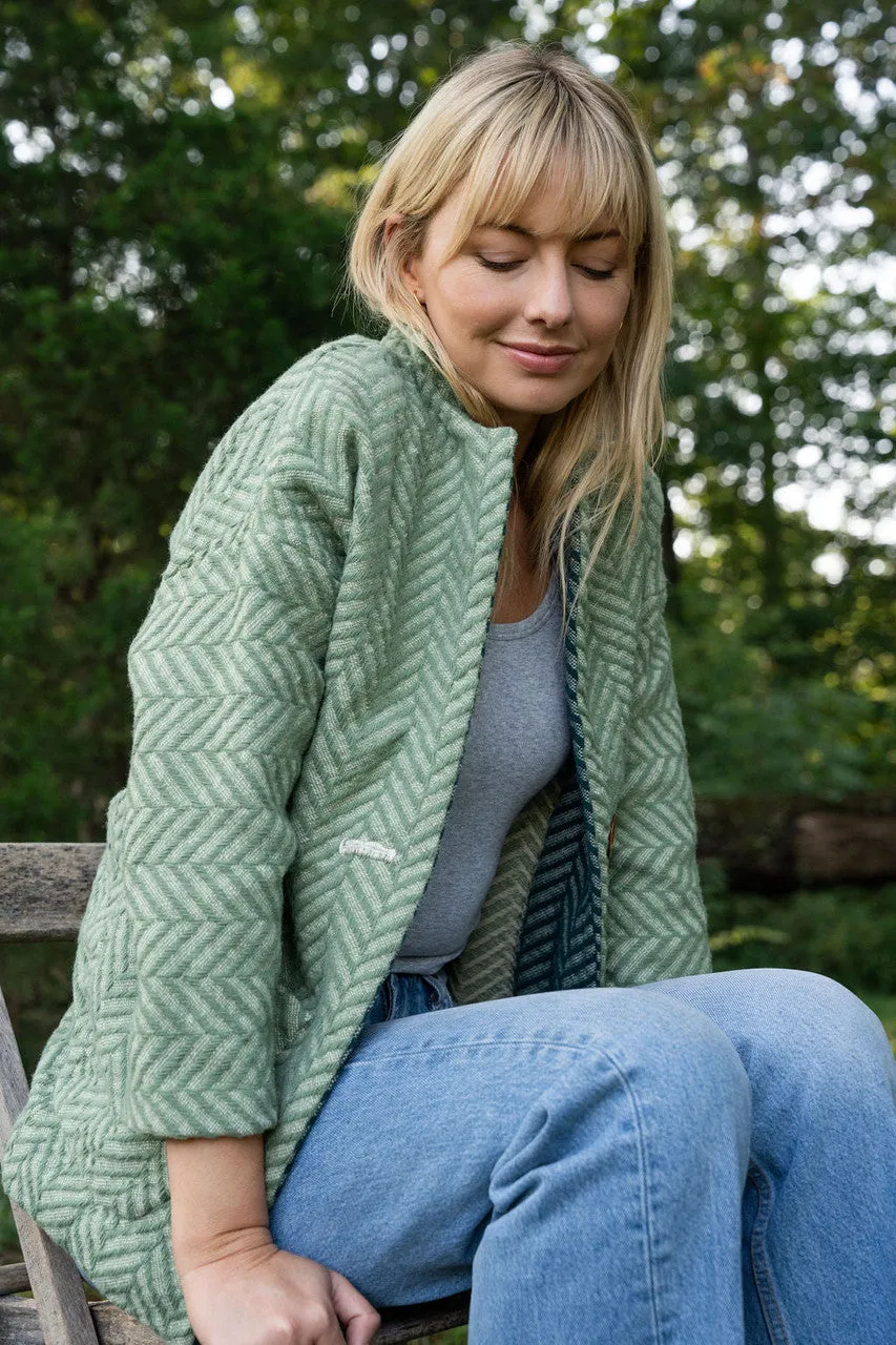 Portuguese Wool Pieper Coat in Mint Herringbone - Pre-Order 12/31