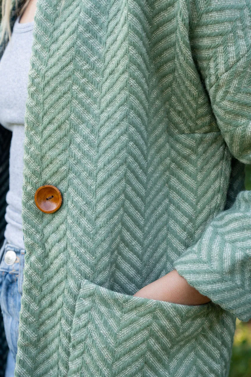 Portuguese Wool Pieper Coat in Mint Herringbone - Pre-Order 12/31