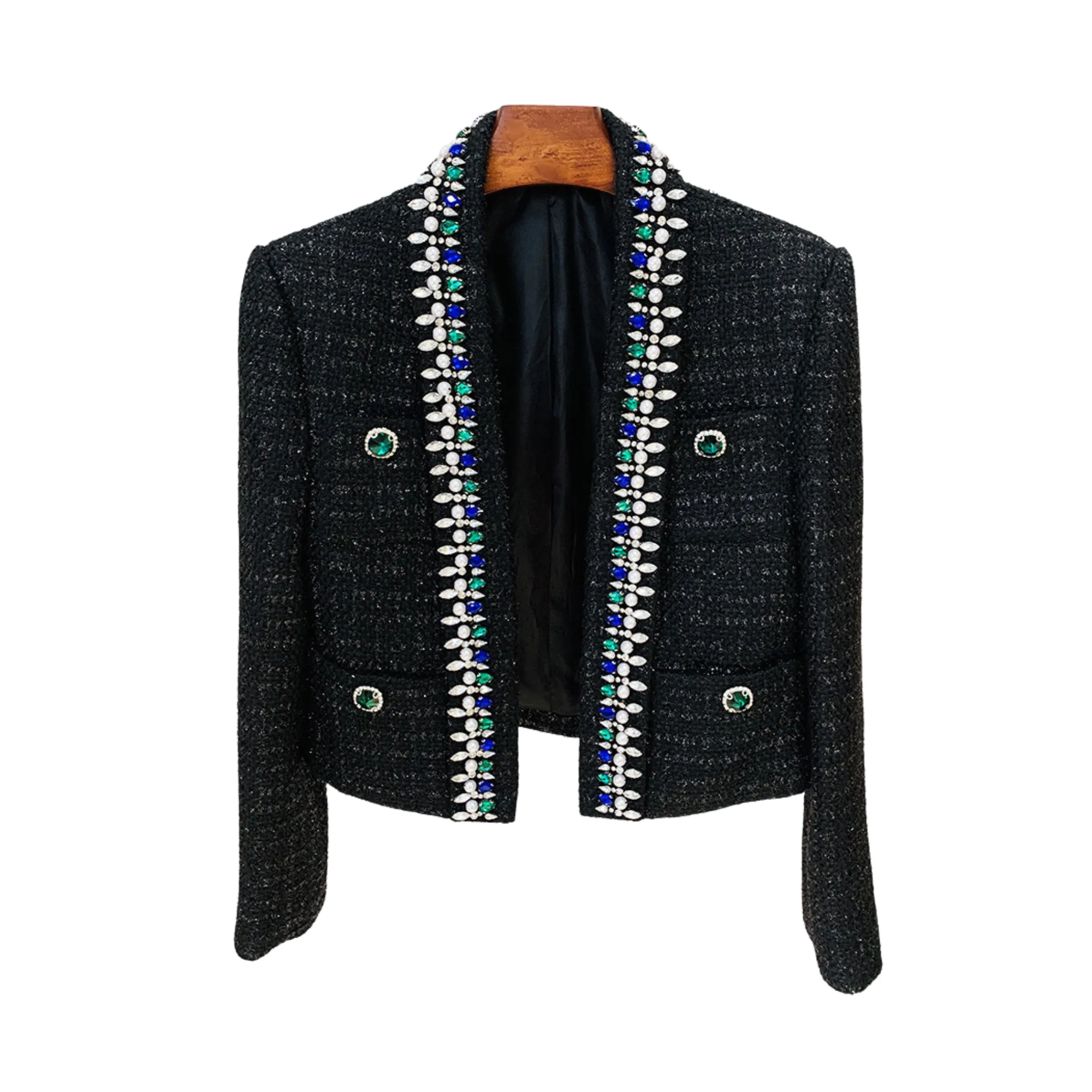 Pre Order:  Floral Gemstones Tweed Short Jacket