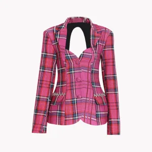 Pre Order:  Plaid Hollow Out Back Blazer