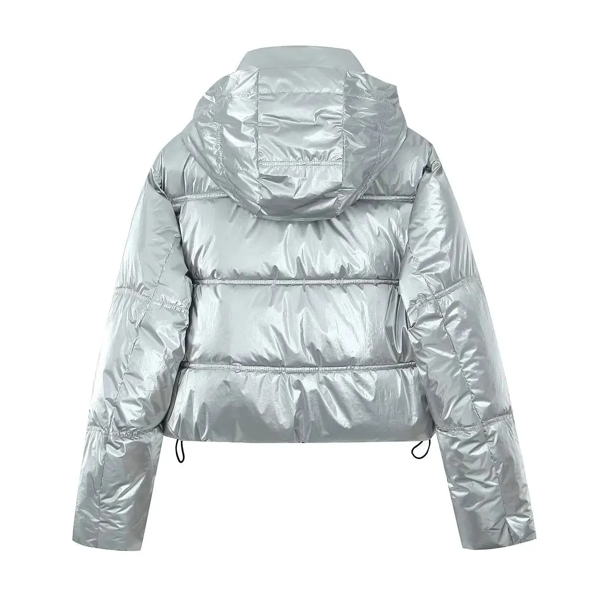 Pre Order:  Silver Hooded Padded Cropped Jacket