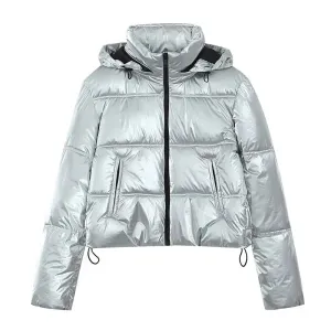 Pre Order:  Silver Hooded Padded Cropped Jacket