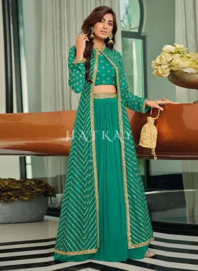 Rama Green Sequence Jacket Style Chinon Lehenga