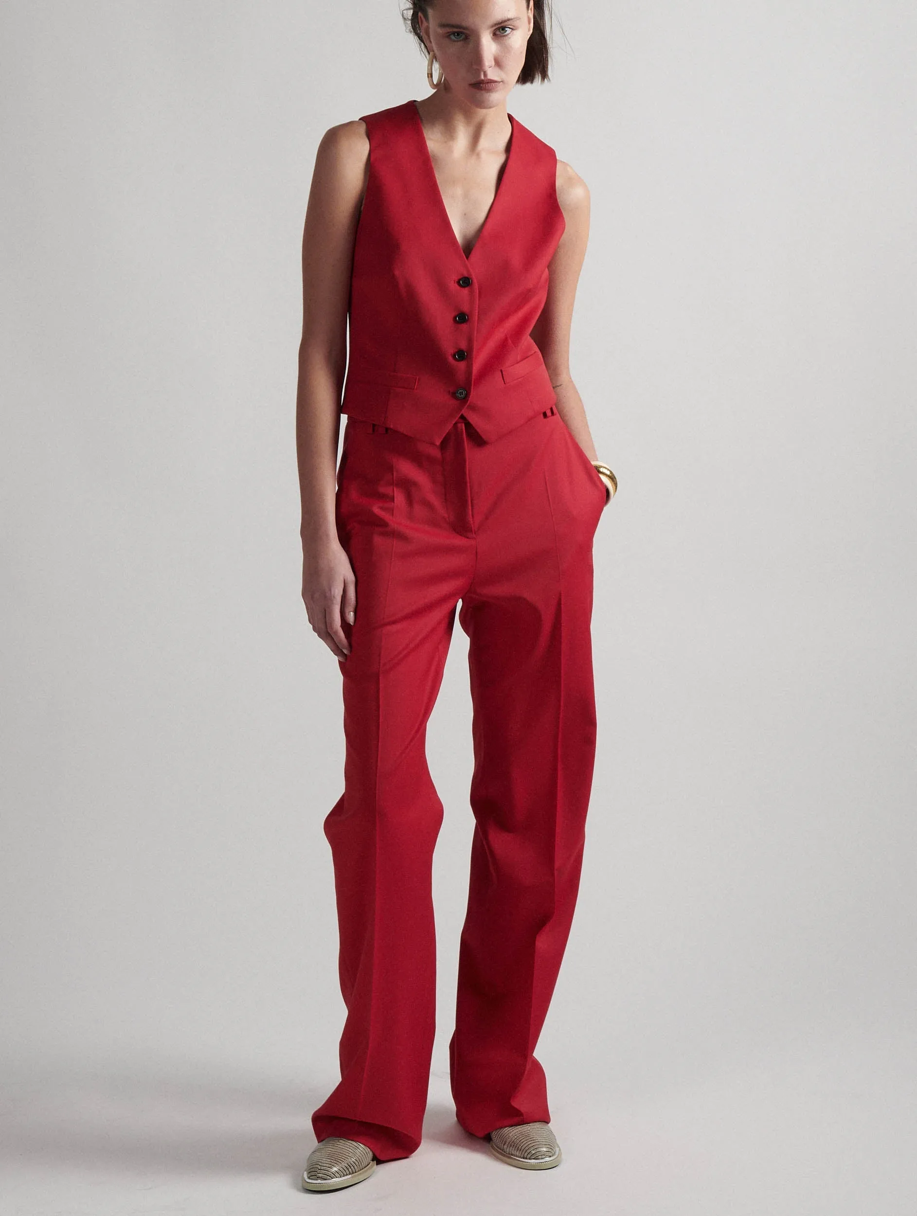 Red stretch wool gabardine suit vest