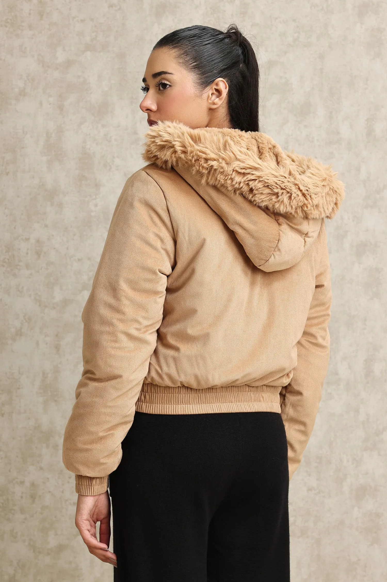 REVERSIBLE CROPPED JACKET-KHAKI