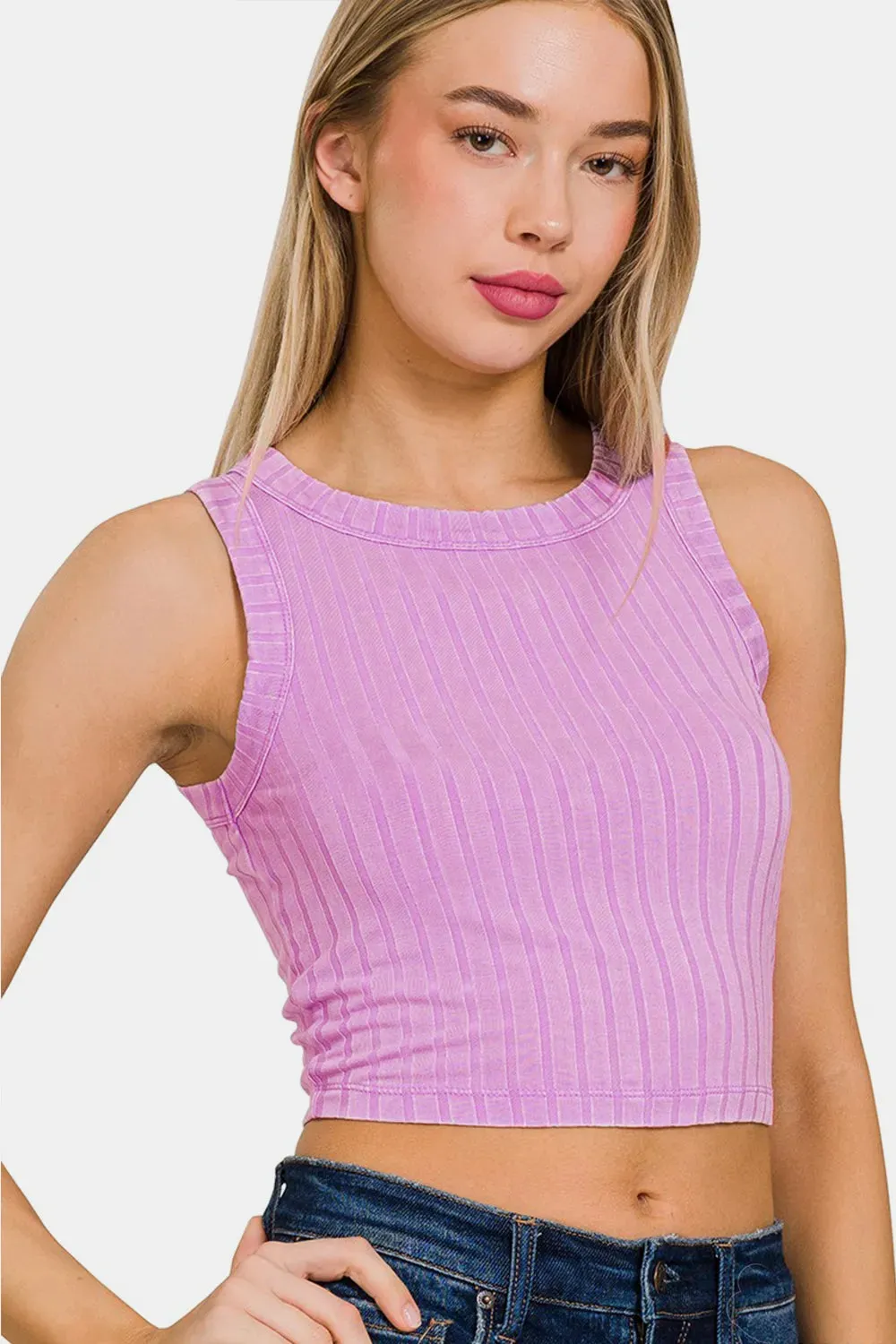 Ribbed Round Neck Cropped Tank