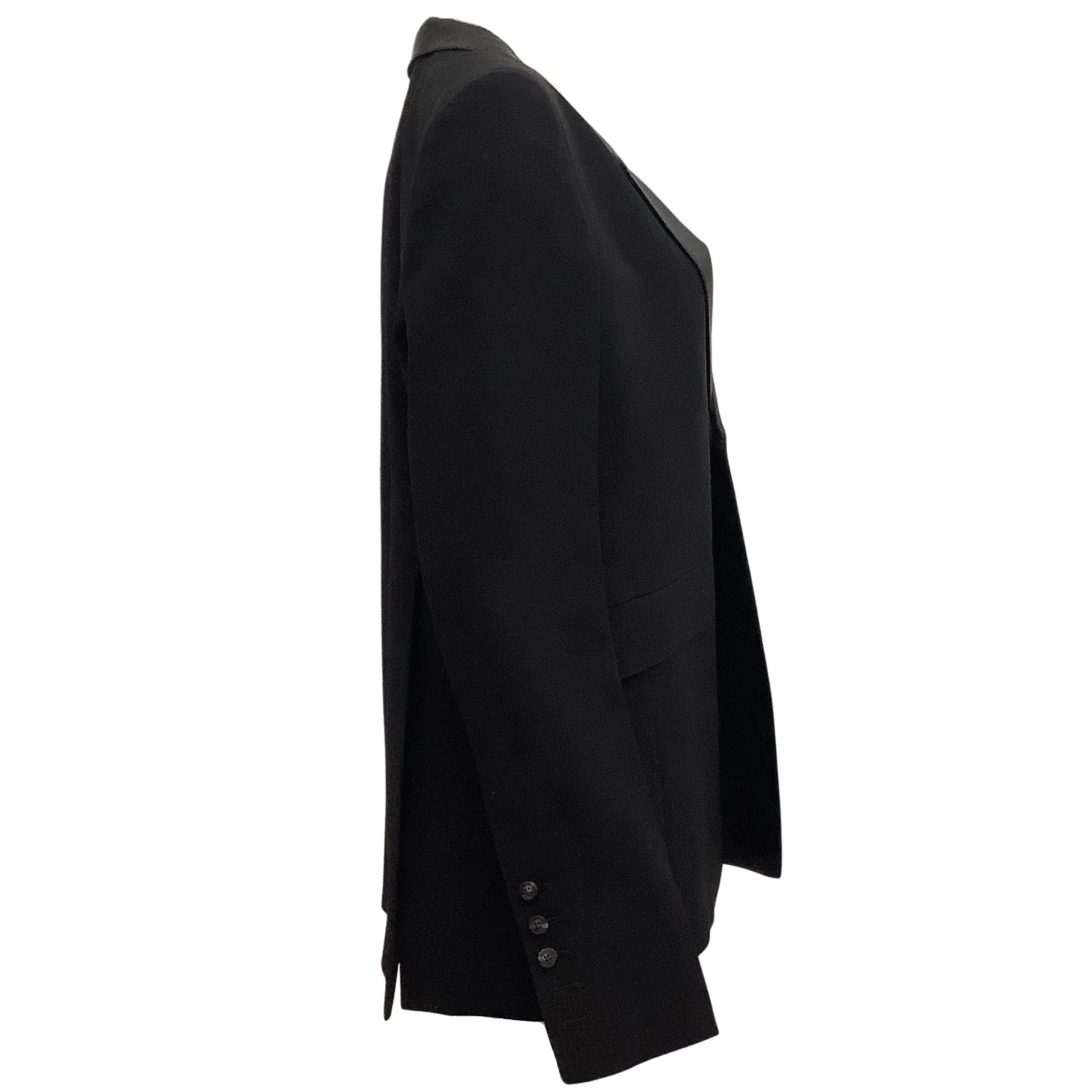 Rick Owens Black Wool One Button Blazer with Satin Lapels