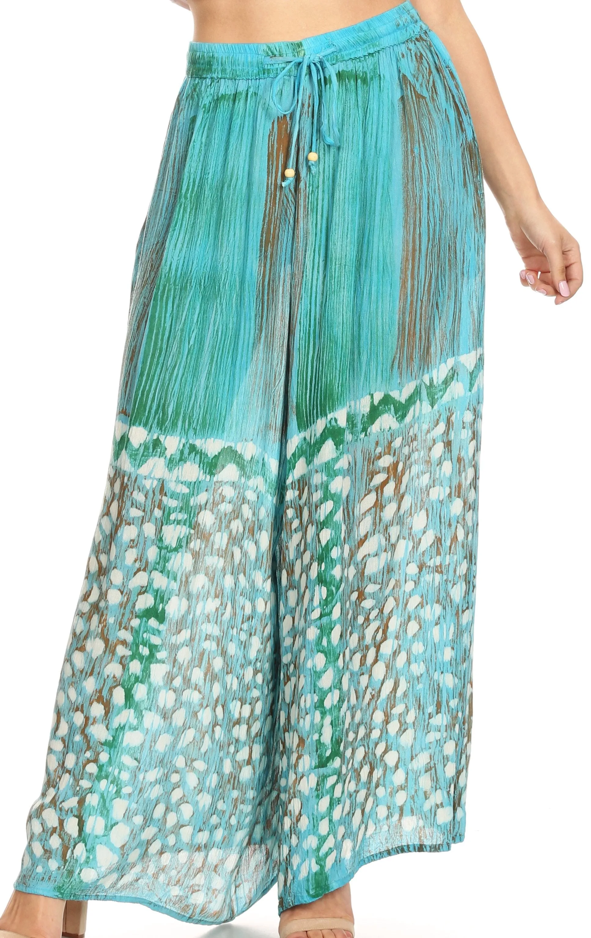 Sakkas Arin Women's Casual Maxi Palazzo Wide Leg Pants Elastic Waist & Pockets