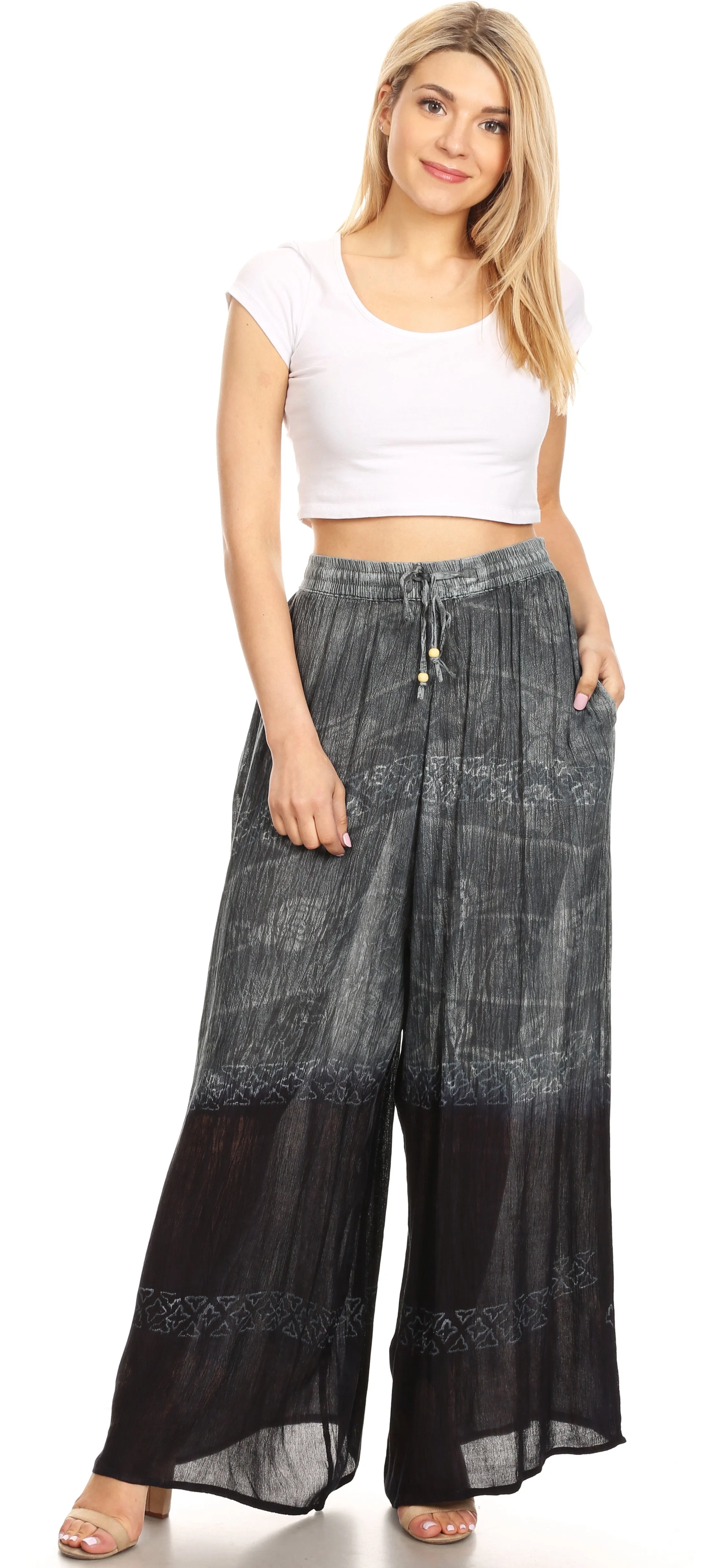 Sakkas Arin Women's Casual Maxi Palazzo Wide Leg Pants Elastic Waist & Pockets