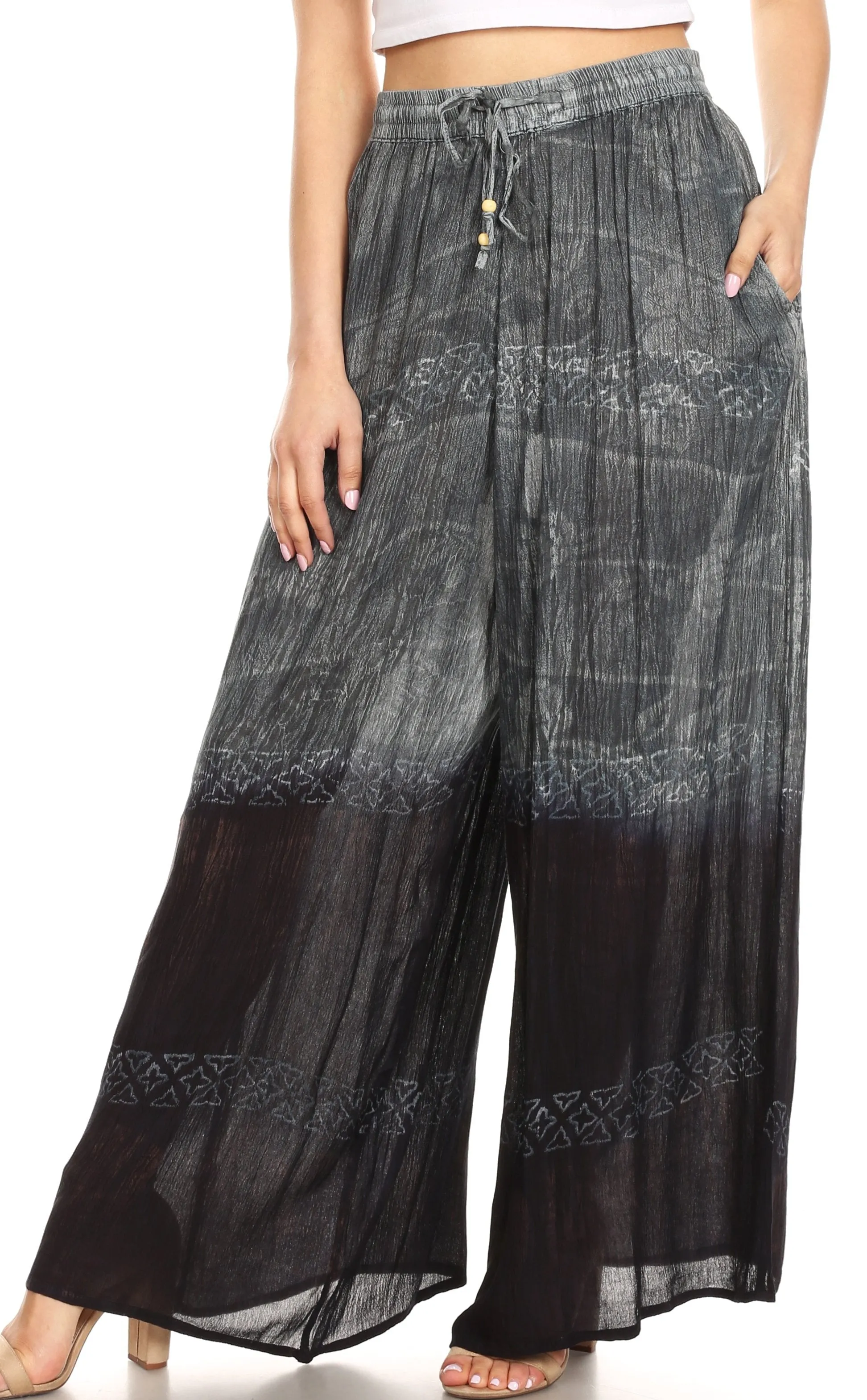 Sakkas Arin Women's Casual Maxi Palazzo Wide Leg Pants Elastic Waist & Pockets