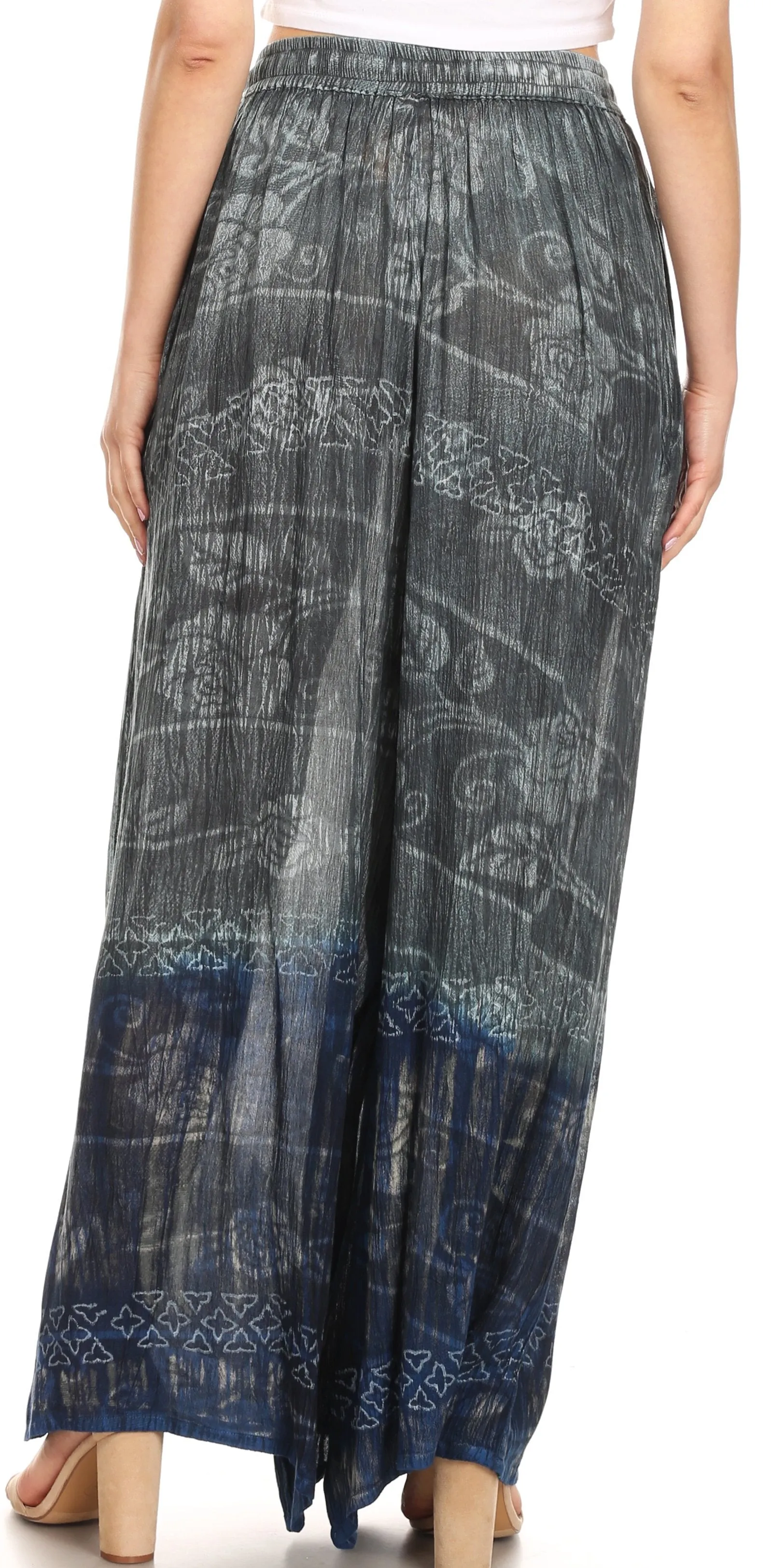 Sakkas Arin Women's Casual Maxi Palazzo Wide Leg Pants Elastic Waist & Pockets