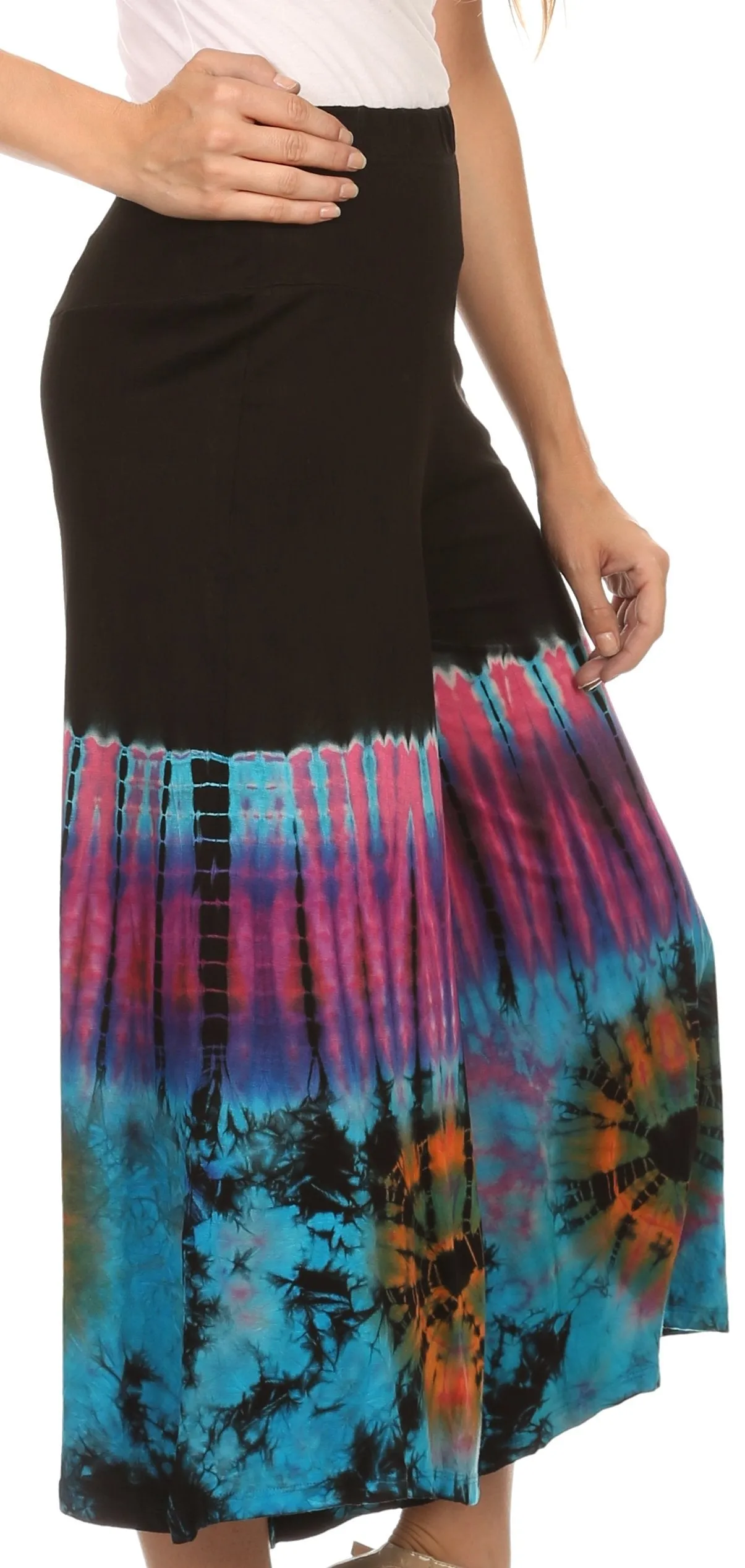 Sakkas Janelle Long Flare Bell Tie Dye Elastic Waist Wide Leg Palazzo Pant