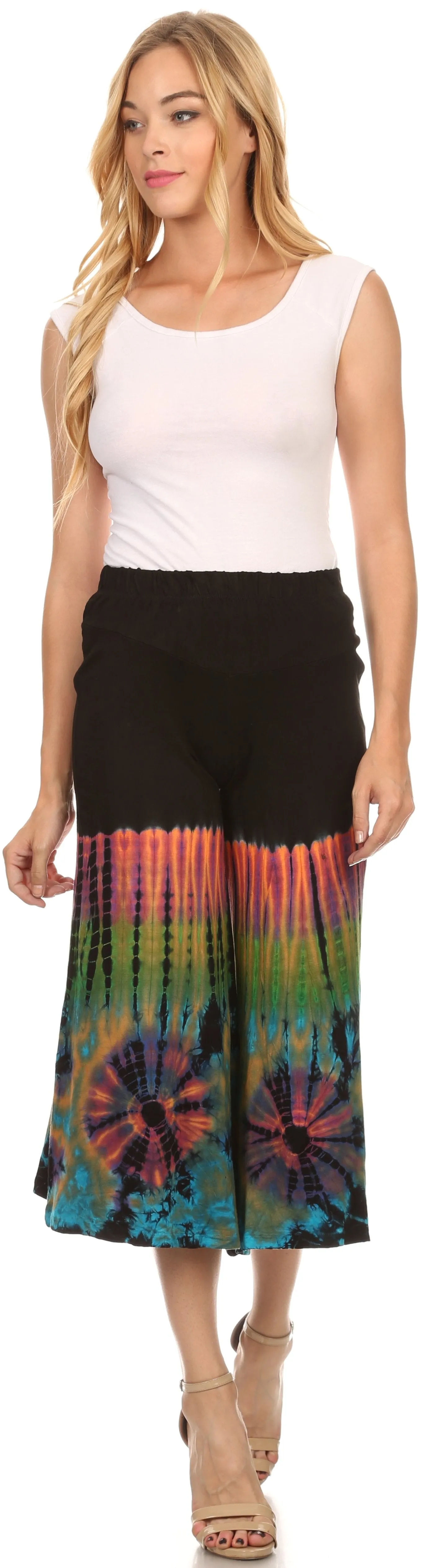 Sakkas Janelle Long Flare Bell Tie Dye Elastic Waist Wide Leg Palazzo Pant