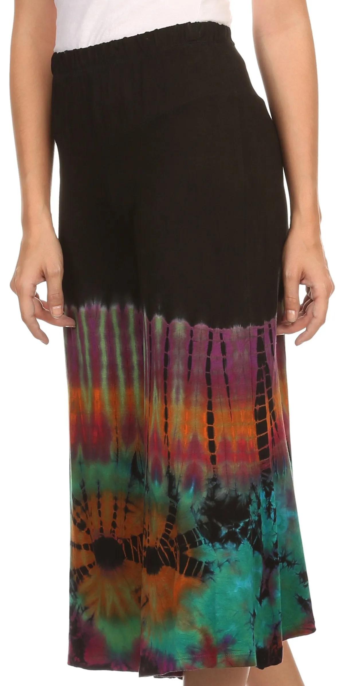 Sakkas Janelle Long Flare Bell Tie Dye Elastic Waist Wide Leg Palazzo Pant