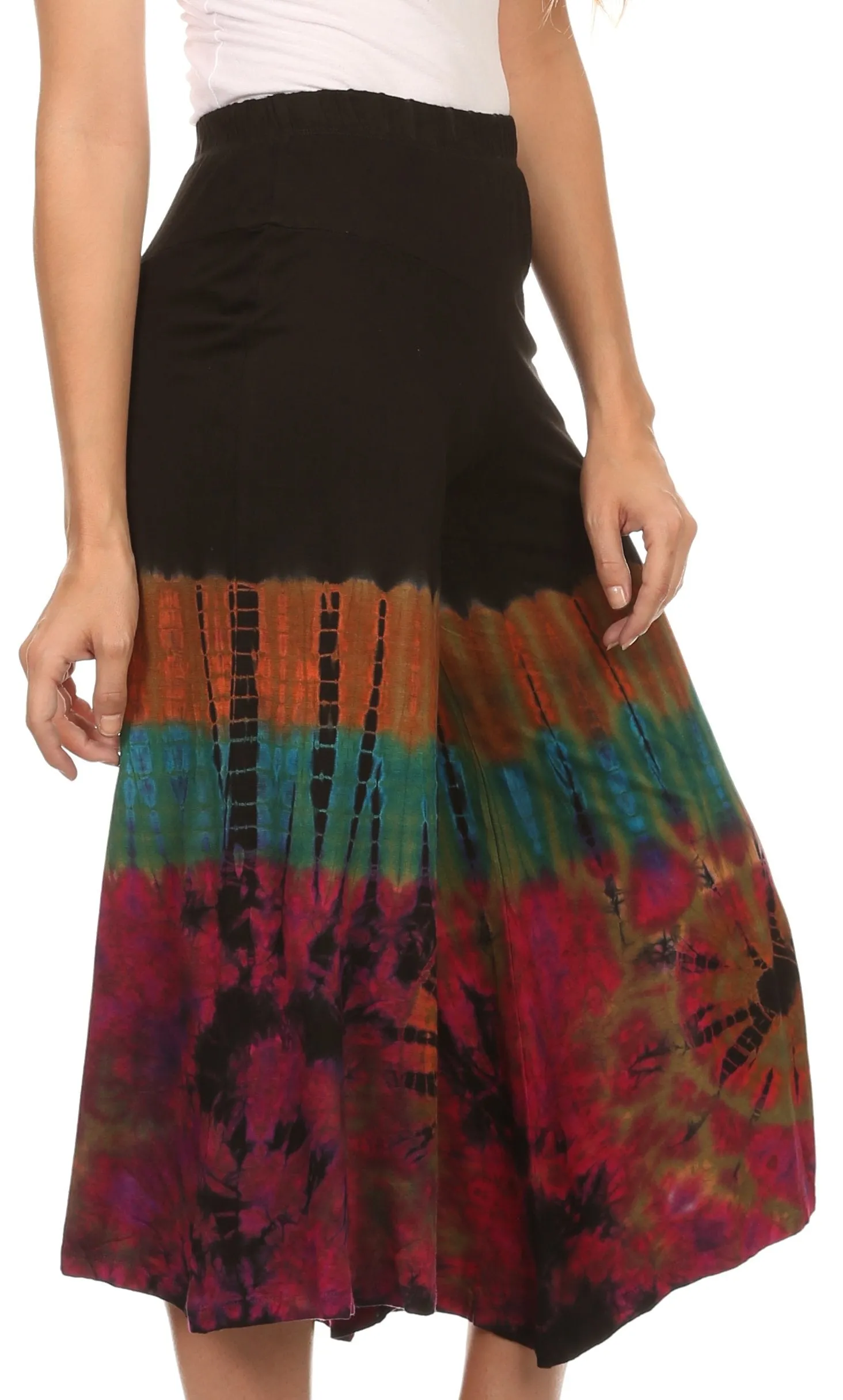 Sakkas Janelle Long Flare Bell Tie Dye Elastic Waist Wide Leg Palazzo Pant