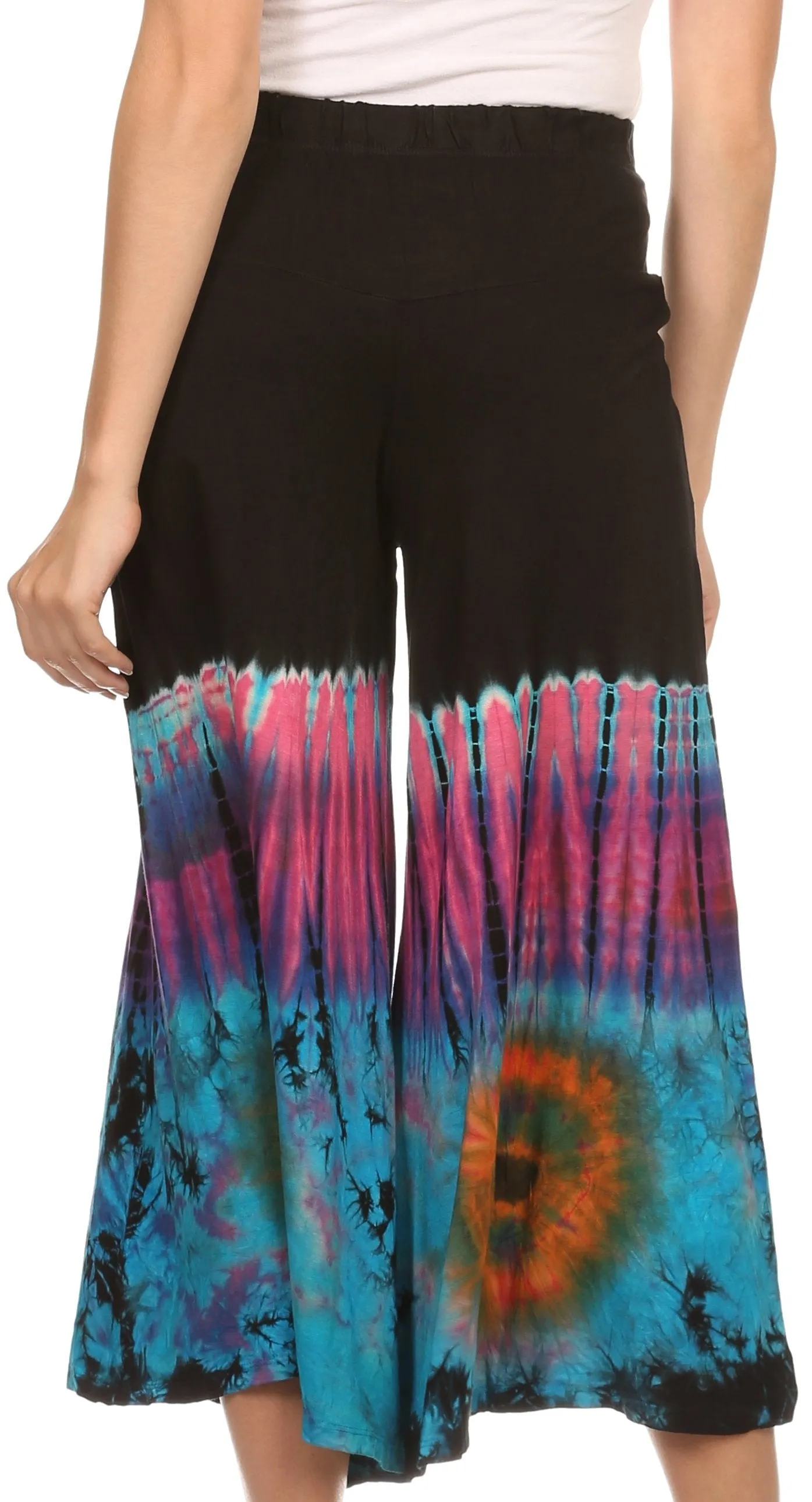 Sakkas Janelle Long Flare Bell Tie Dye Elastic Waist Wide Leg Palazzo Pant