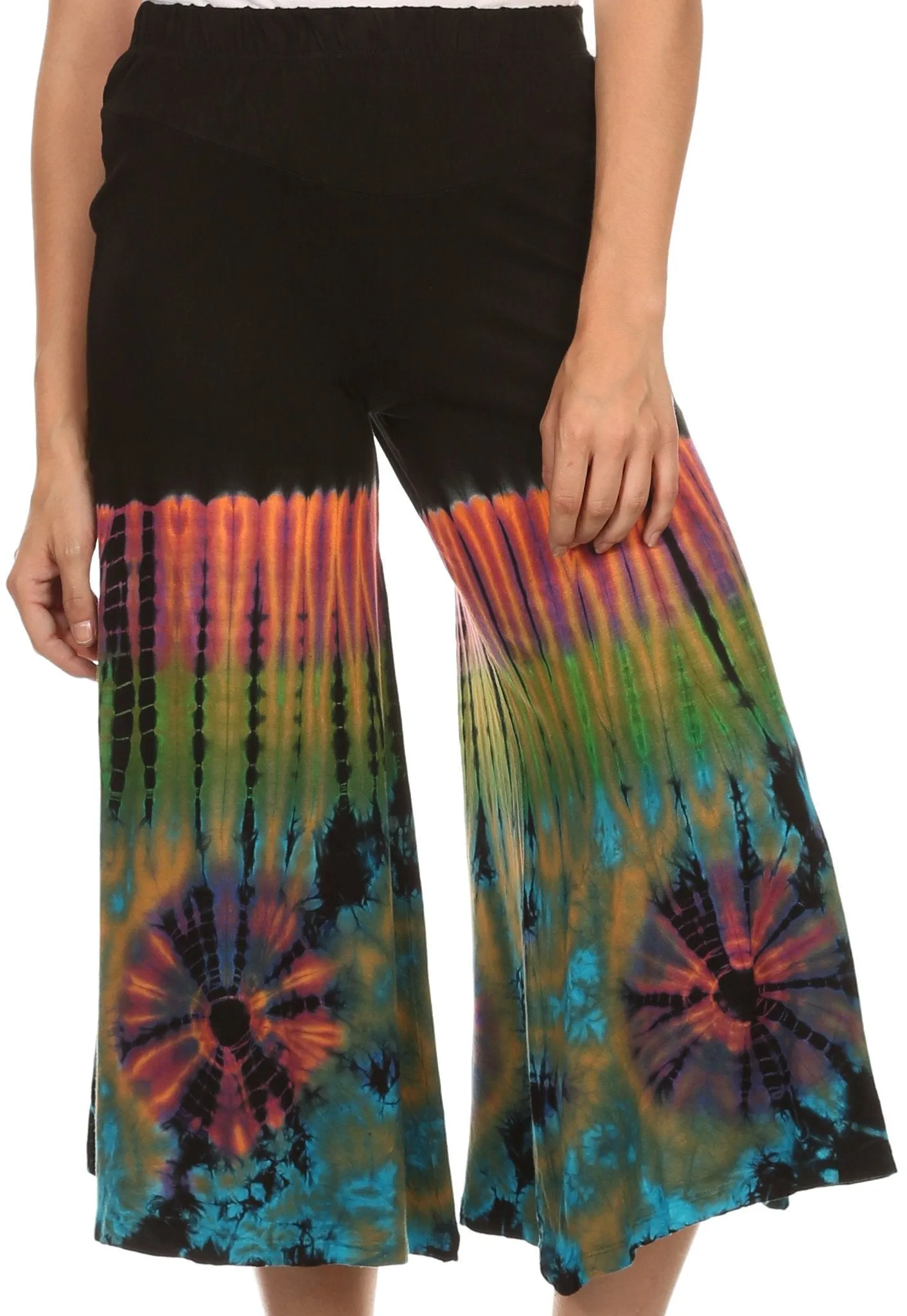 Sakkas Janelle Long Flare Bell Tie Dye Elastic Waist Wide Leg Palazzo Pant