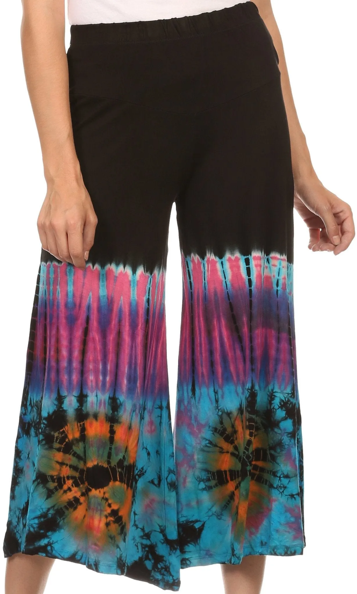 Sakkas Janelle Long Flare Bell Tie Dye Elastic Waist Wide Leg Palazzo Pant