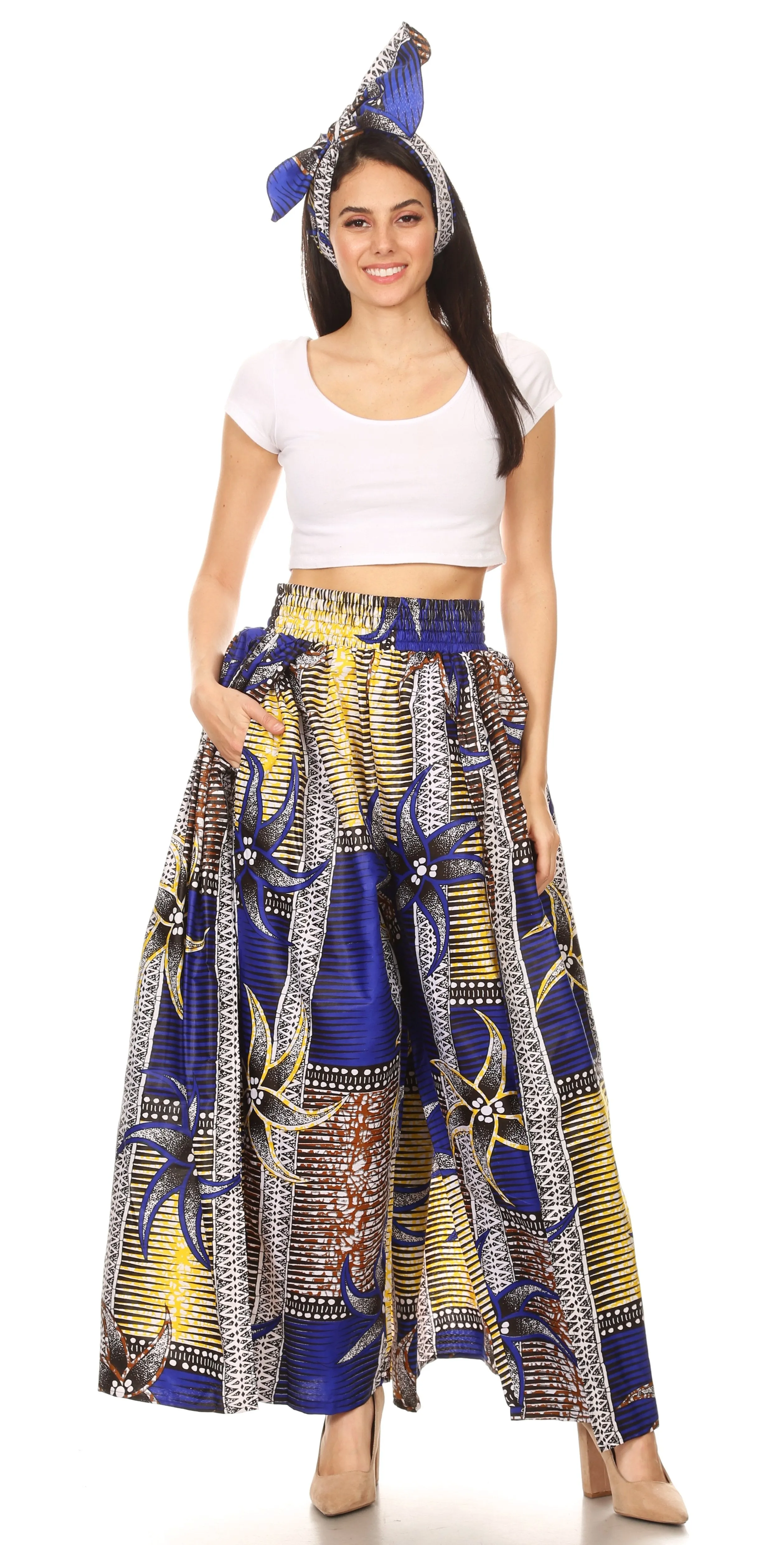 Sakkas Lanna Women's African Ankara Print Ankle Pants w/Pockets & Overlay Pull-up