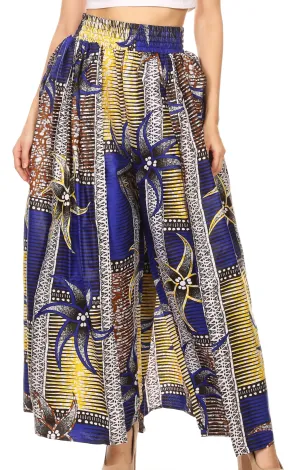 Sakkas Lanna Women's African Ankara Print Ankle Pants w/Pockets & Overlay Pull-up