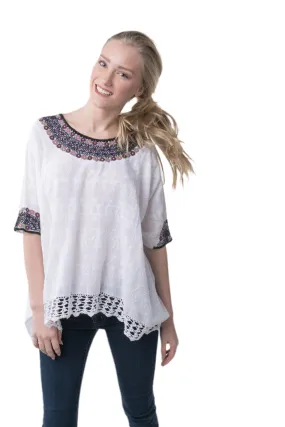 SALE - Beatriz Embroidered Guatemalan Top - White, Purple, & Black