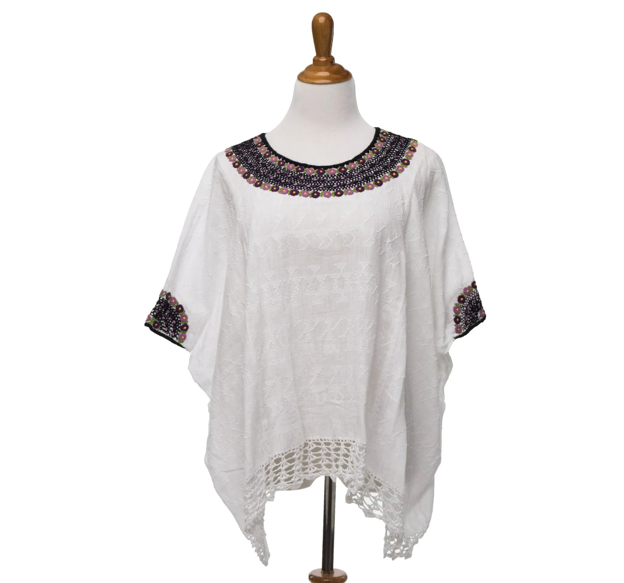 SALE - Beatriz Embroidered Guatemalan Top - White, Purple, & Black