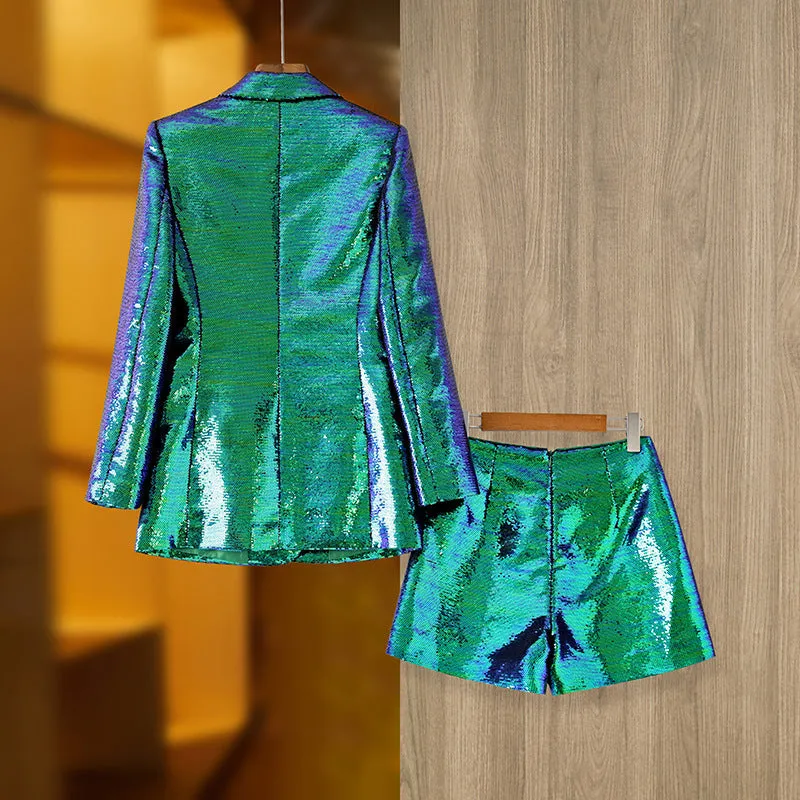 Sexy Beautiful Iridescent Mermaid Green 2pc Blazer & Shorts Set