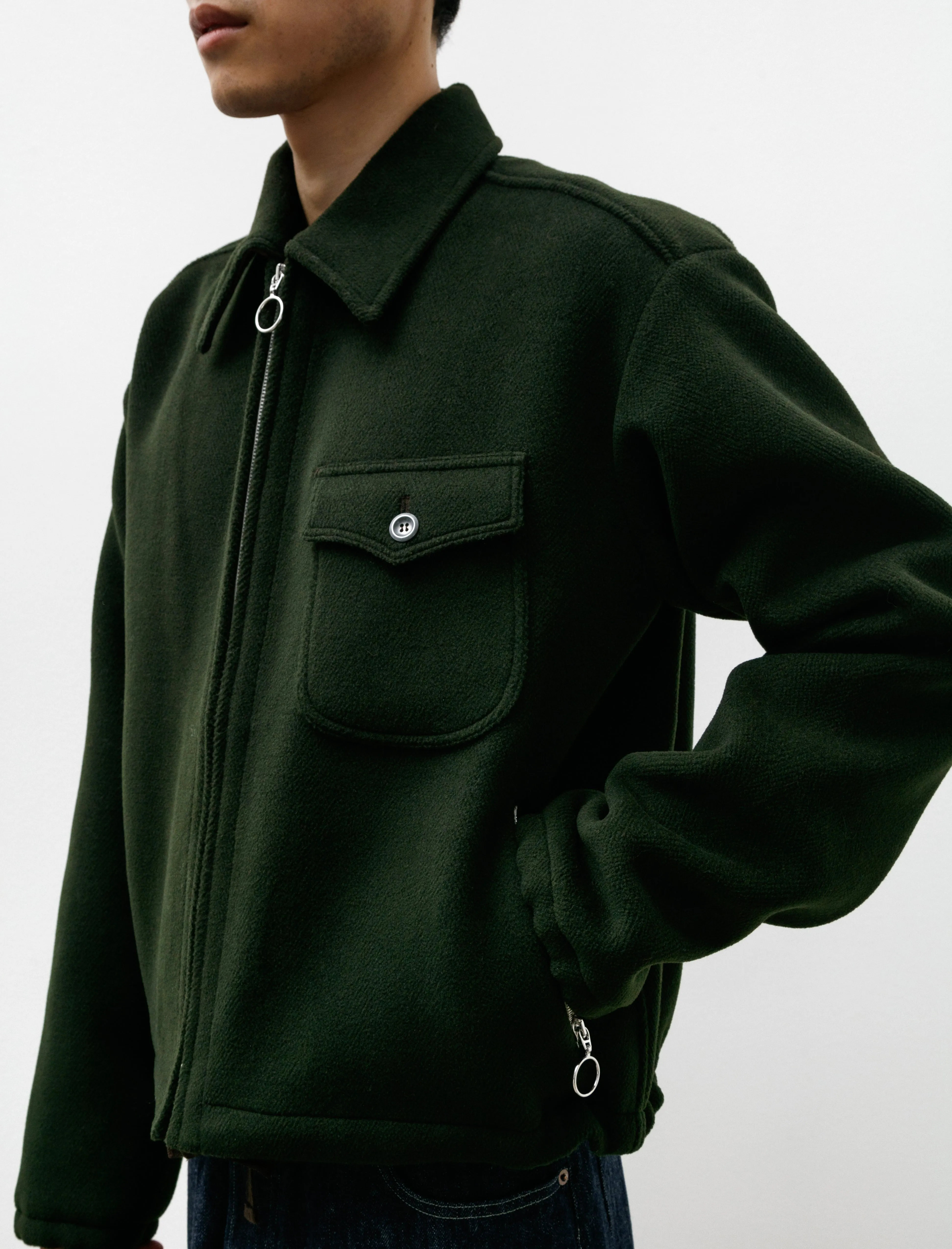 Shell Blouson Bottle Green Wool