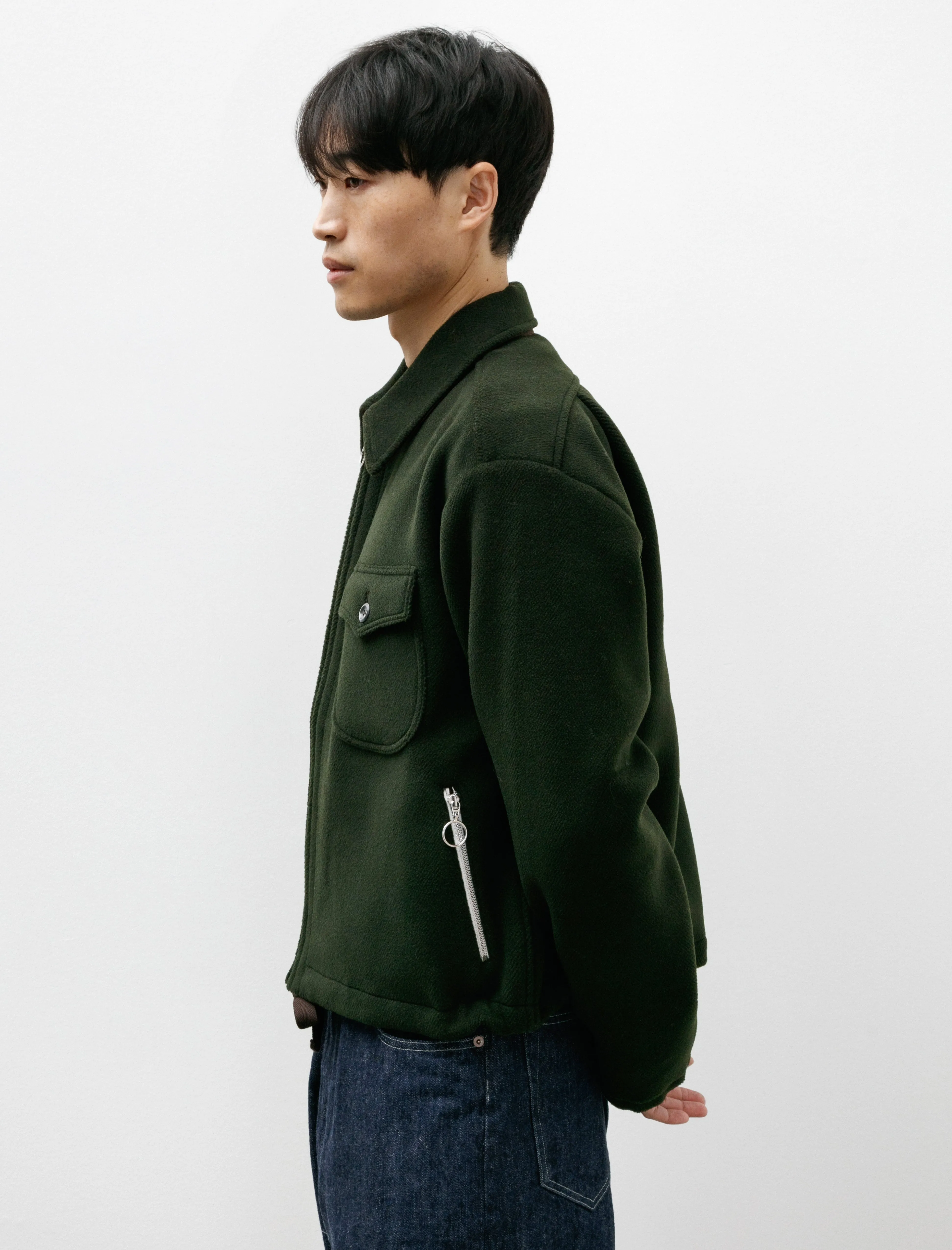 Shell Blouson Bottle Green Wool