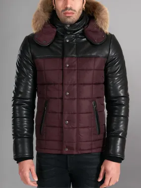 Sky Puffered Jacket hooded leather down Jacket and fabric