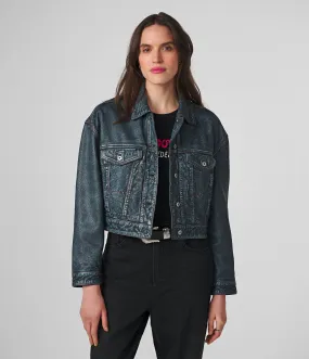 Sloane Cropped Denim Leather Jacket